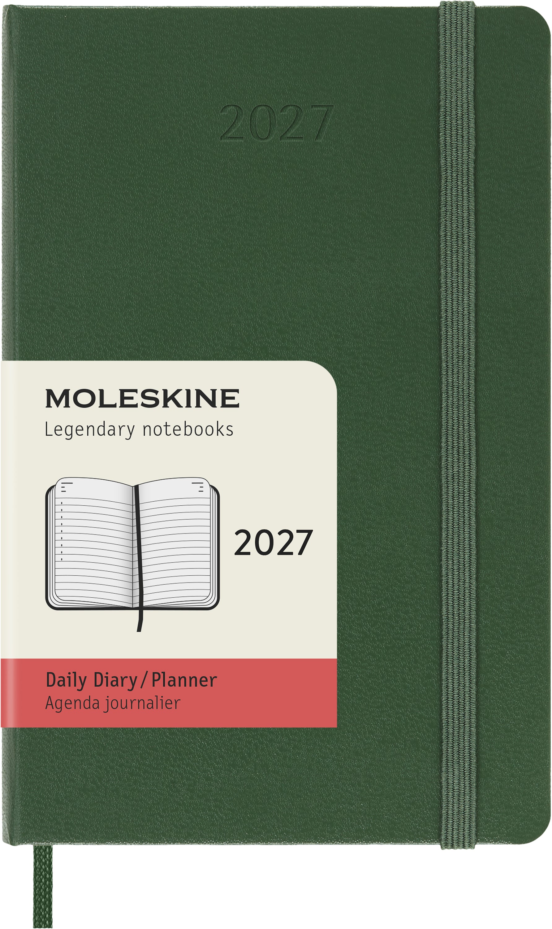 Moleskine Classic Pocket – Tagesagenda 2027, 1 Tag/1 Seite, 9,5 × 14,5 cm, Hardcover, Myrtengrün