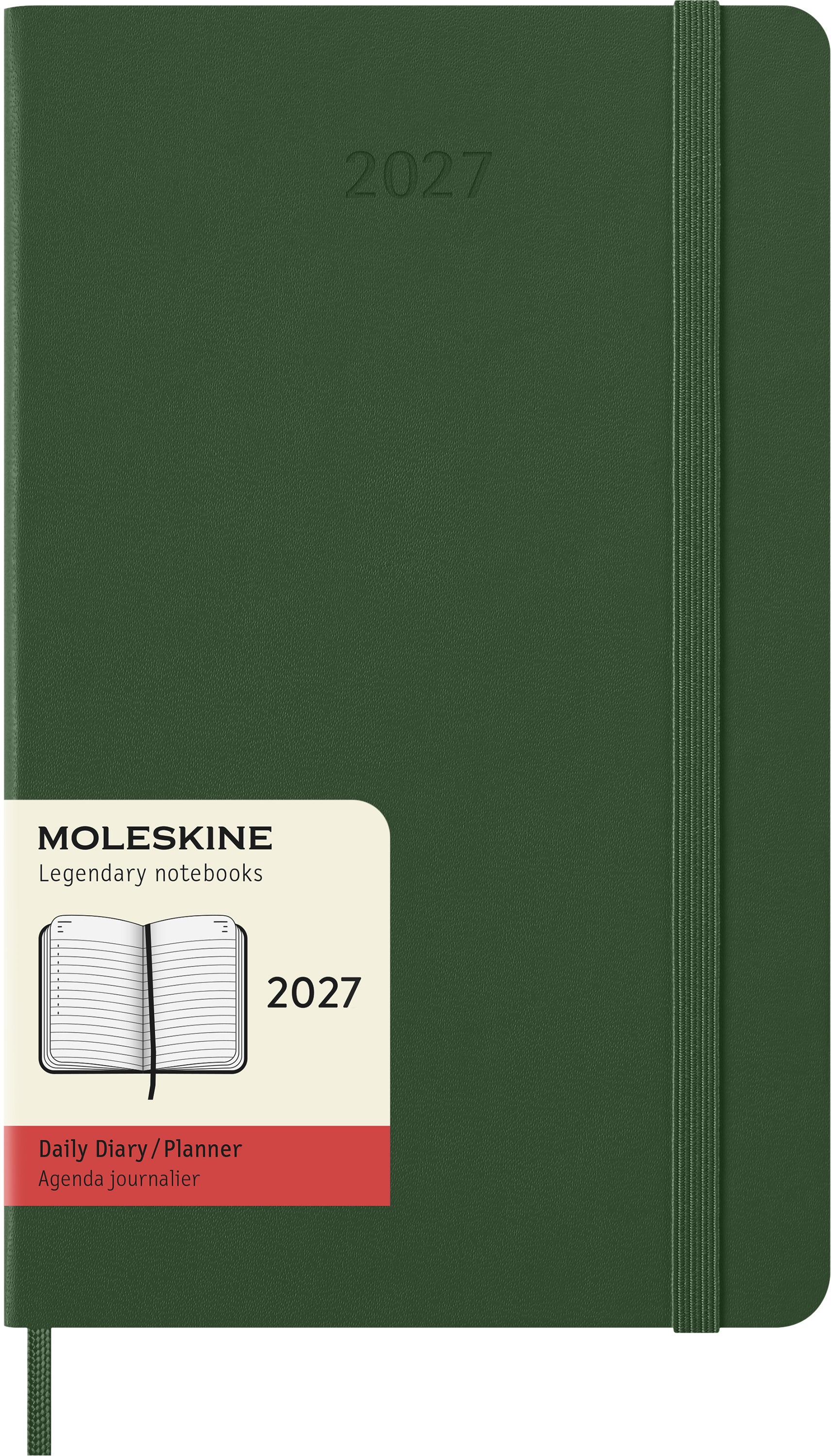 Moleskine Classic – Tagesagenda 2027, 1 Tag/1 Seite, 13,5 × 21,2 cm, Hardcover, Myrtengrün