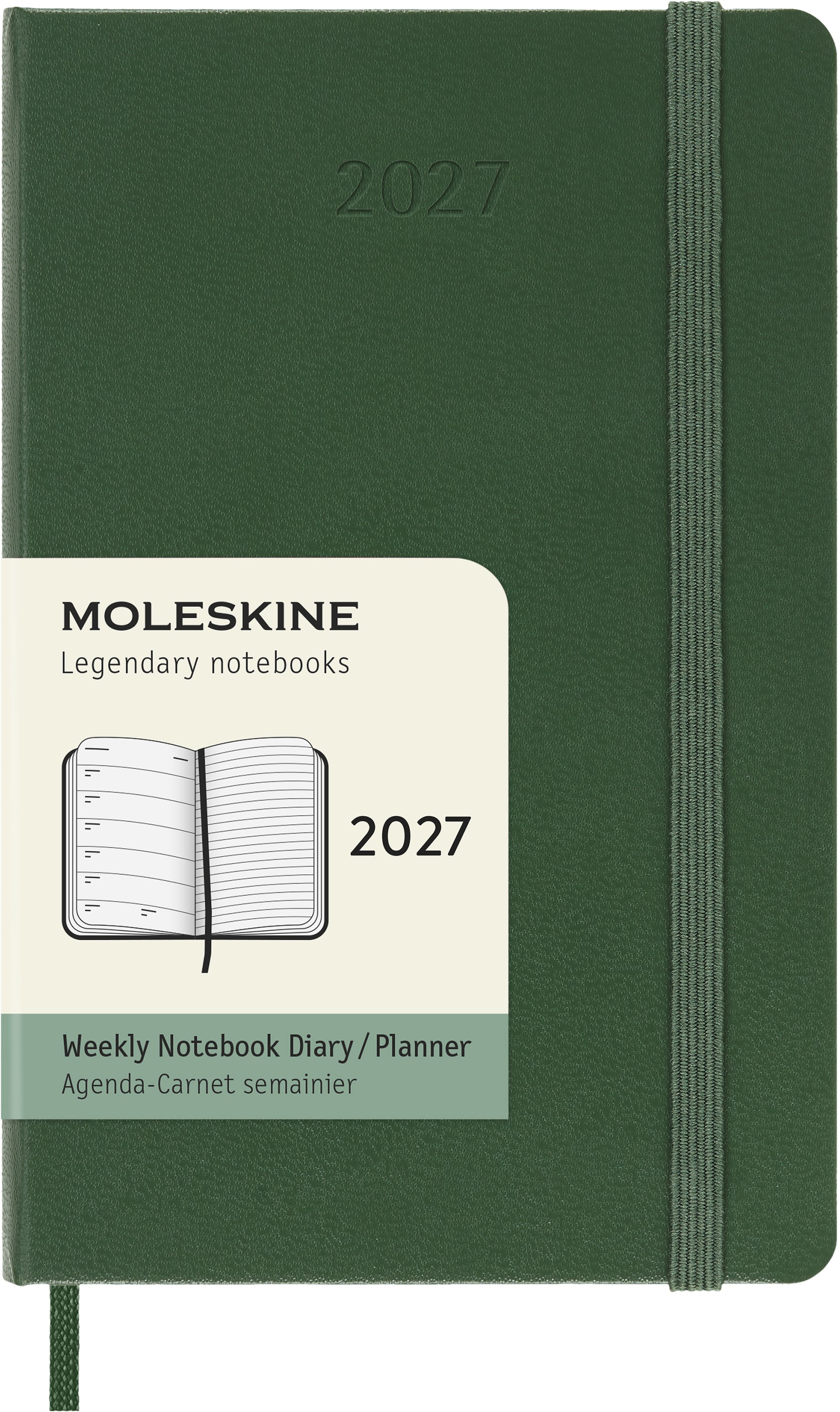 Moleskine Classic Pocket – Wochenagenda 2027, 1 Woche/1 Seite, 9,5 × 14,5 cm, Hardcover, Myrtengrün
