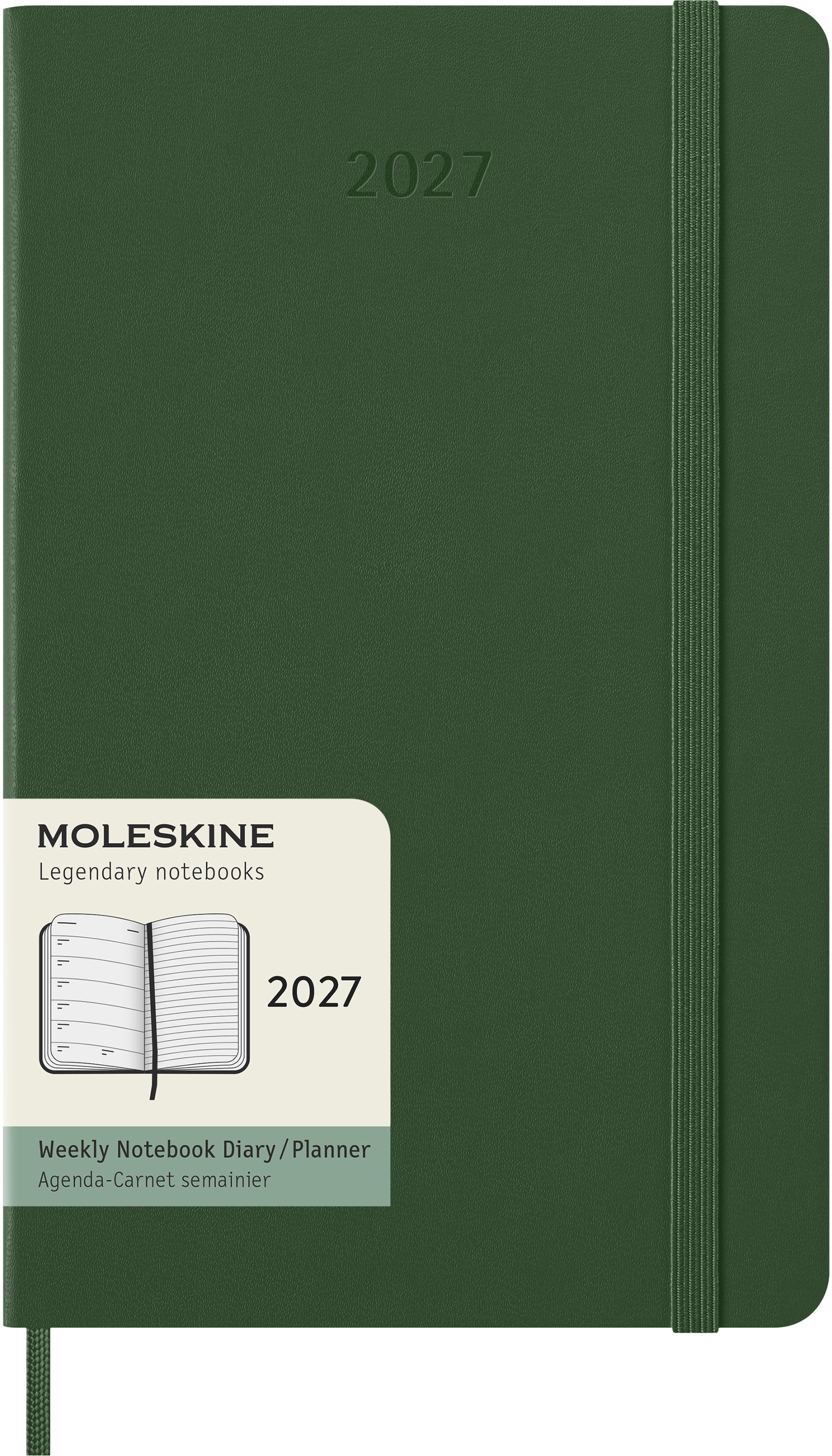 Moleskine Classic Large – Wochenagenda 2027, 1 Woche/1 Seite, 13,5 × 21,0 cm, Hardcover, Myrtengrün