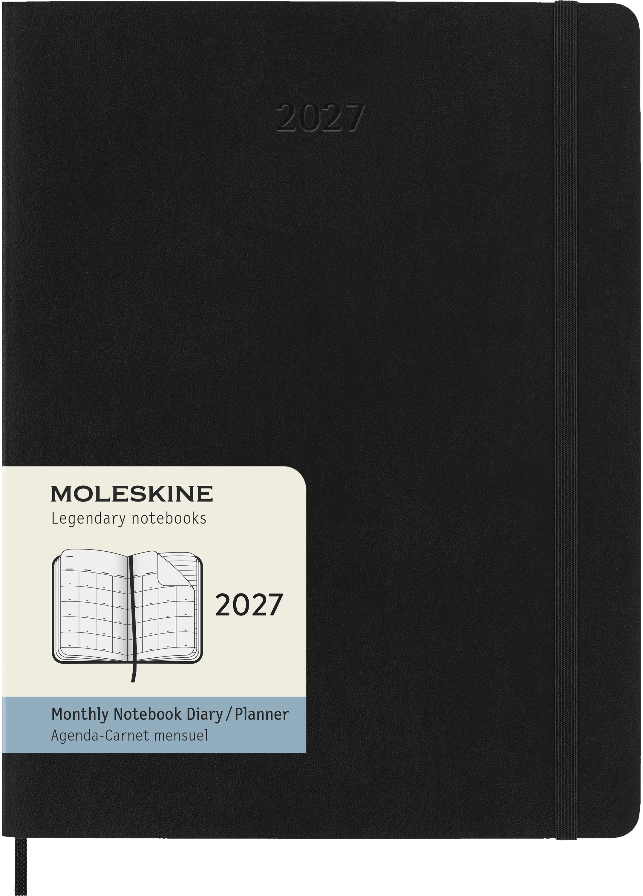 Moleskine Classic X-Large – Monatsplaner 2027, 1 Monat/2 Seiten, 19,2 × 25,1 cm, Softcover, Schwarz