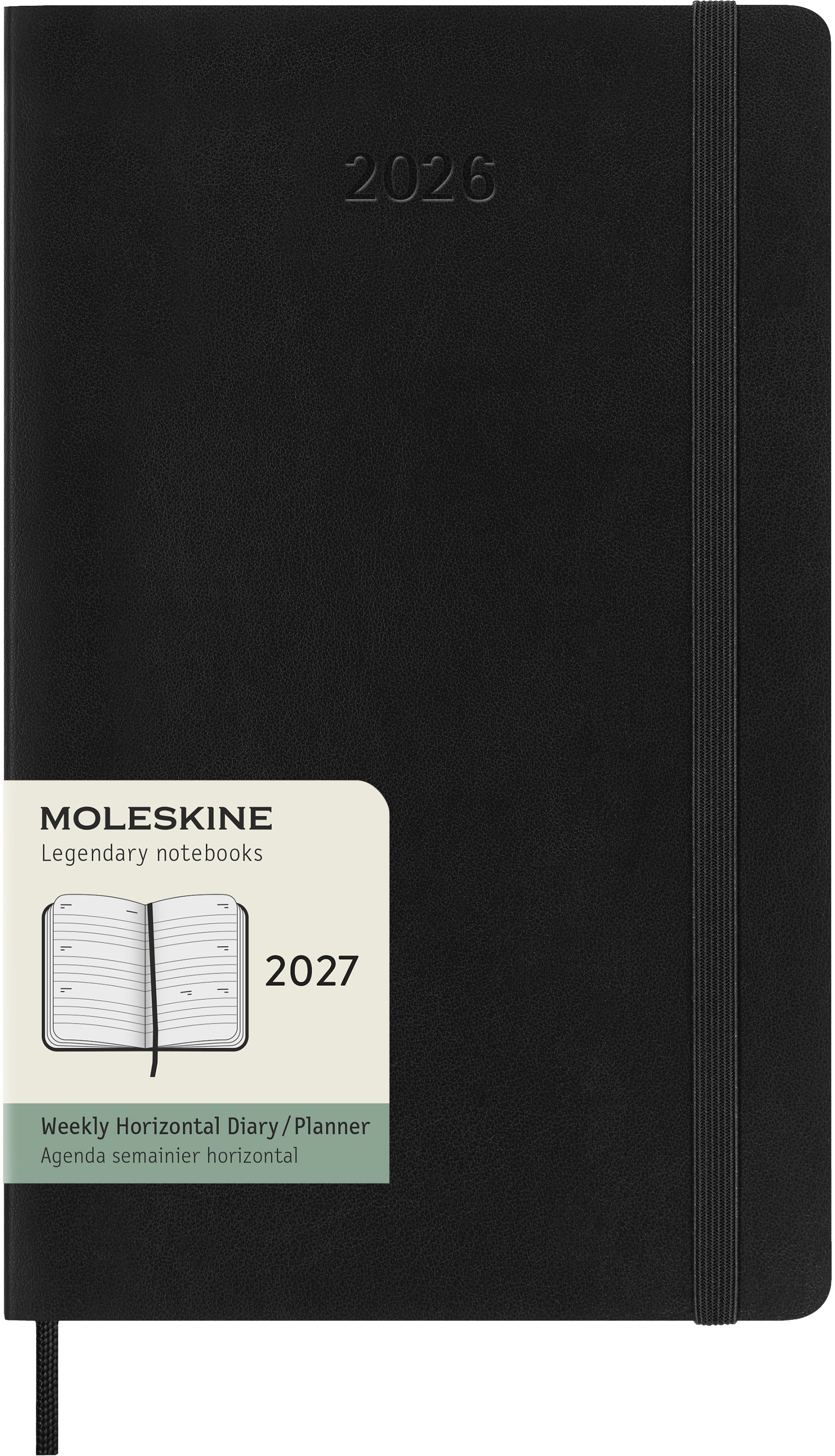 Moleskine Classic Large – Wochenagenda 2027, 1 Woche/2 Seiten, 13,3 × 21,2 cm, Softcover, schwarz