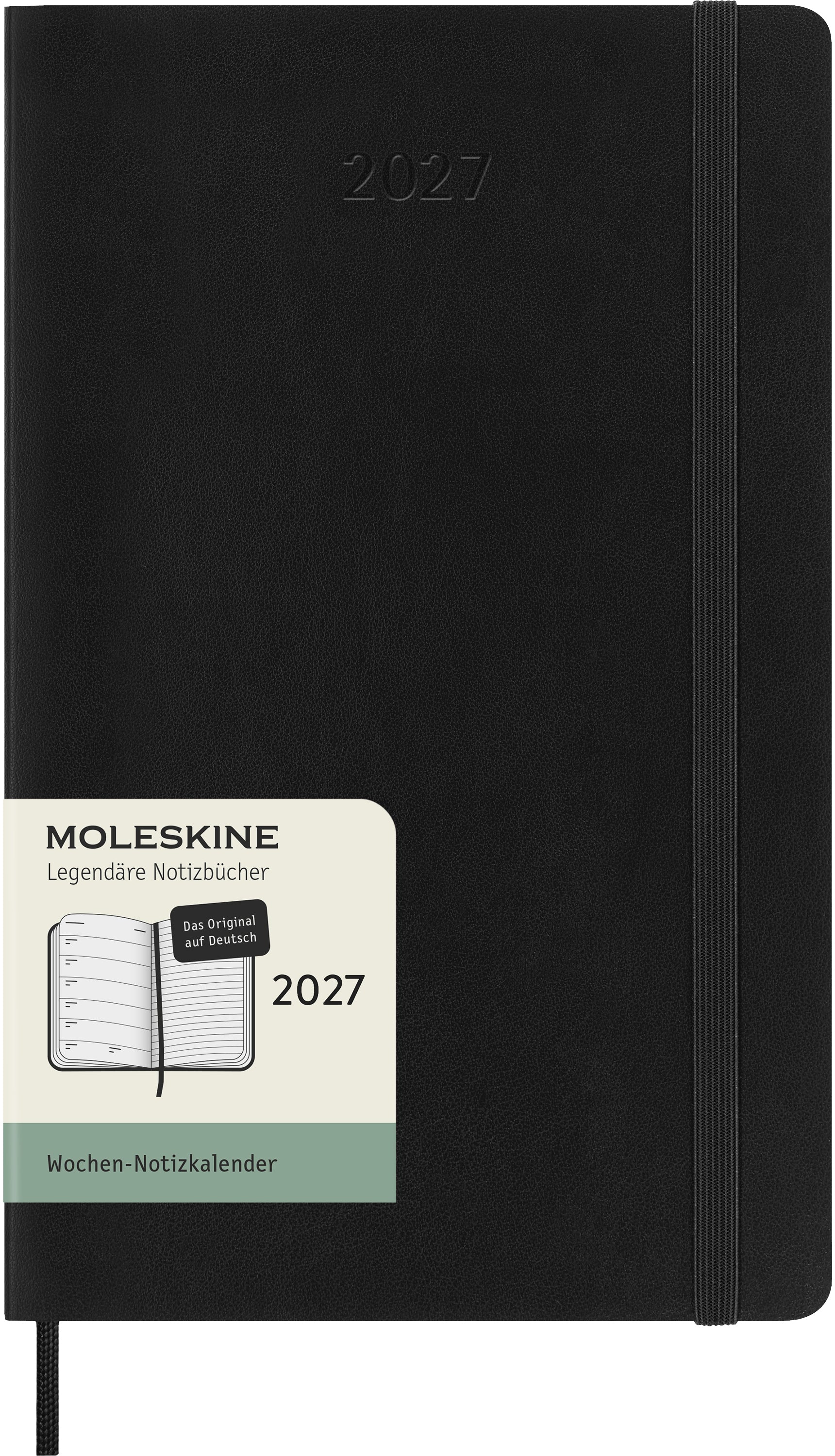 Moleskine Classic Large – Wochenagenda 2027, 1 Woche/1 Seite, 13,3 × 21,1 cm, Softcover, Schwarz