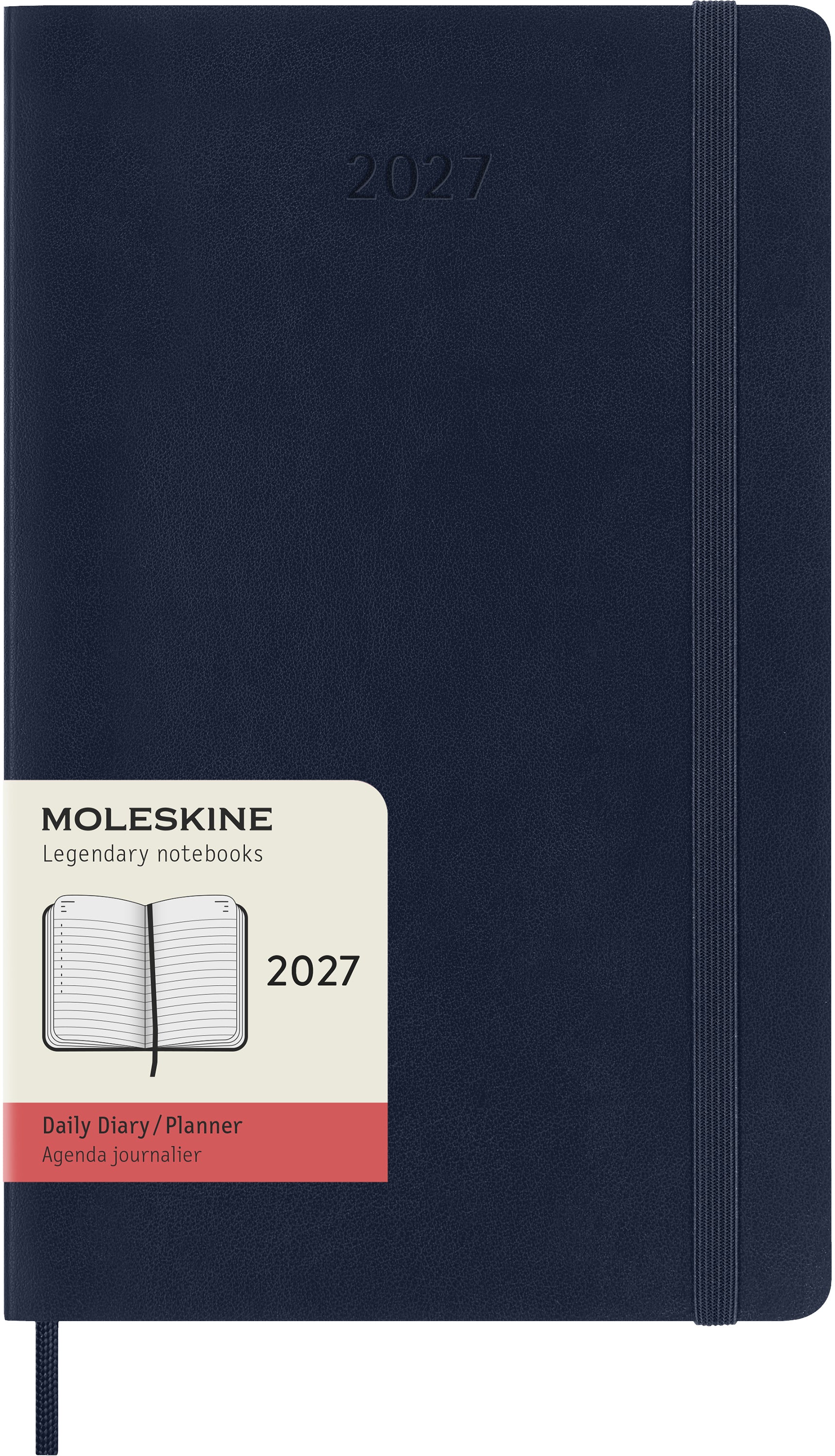 Moleskine Classic Large – Tagesagenda 2027, 1 Tag/1 Seite, 13,1 × 21,4 cm, Softcover, Saphir
