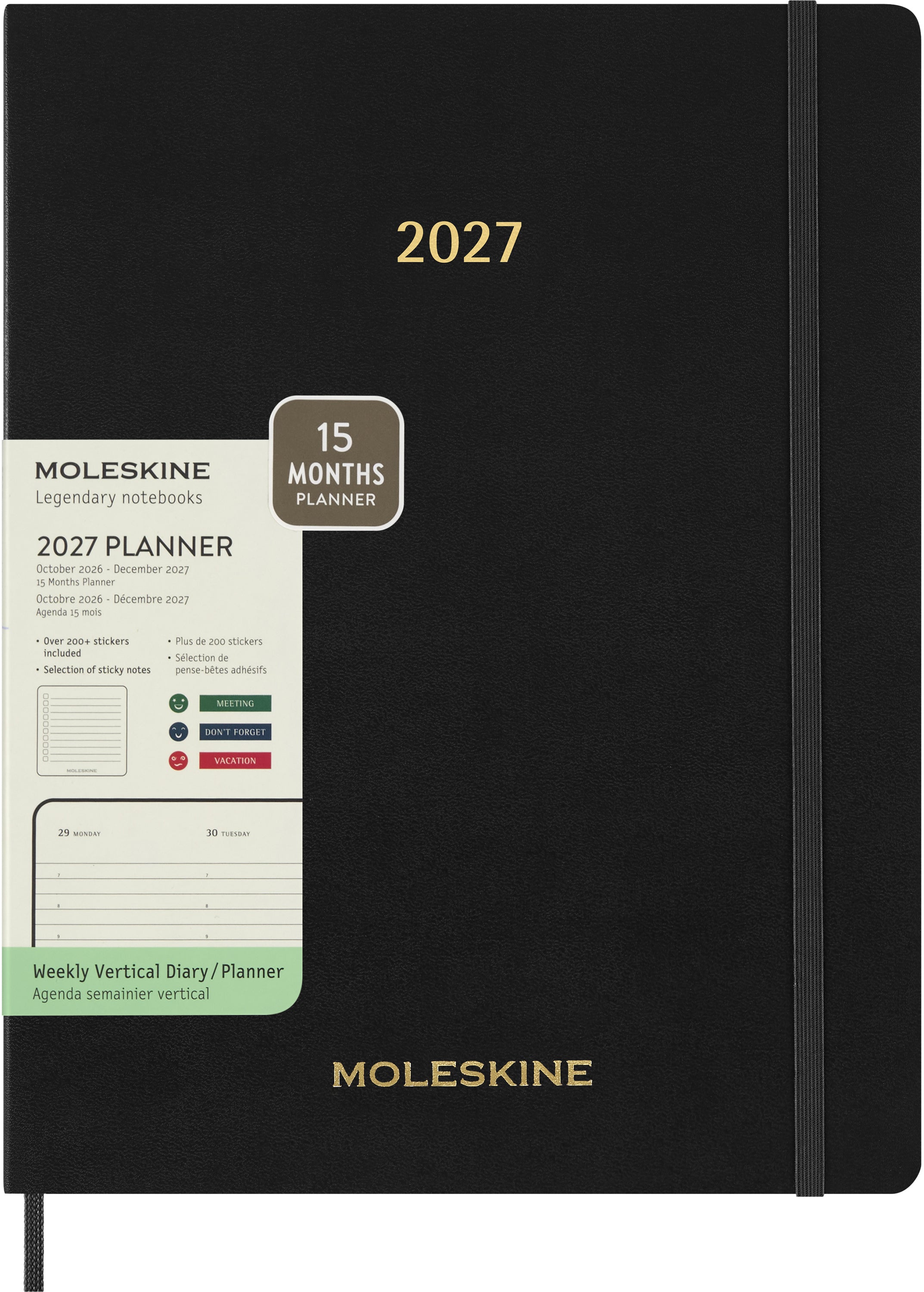Moleskine Essential XX-Large – Wochenagenda 2027, 1 Woche/2 Seiten, 21,6 × 27,9 cm, Softcover, schwarz