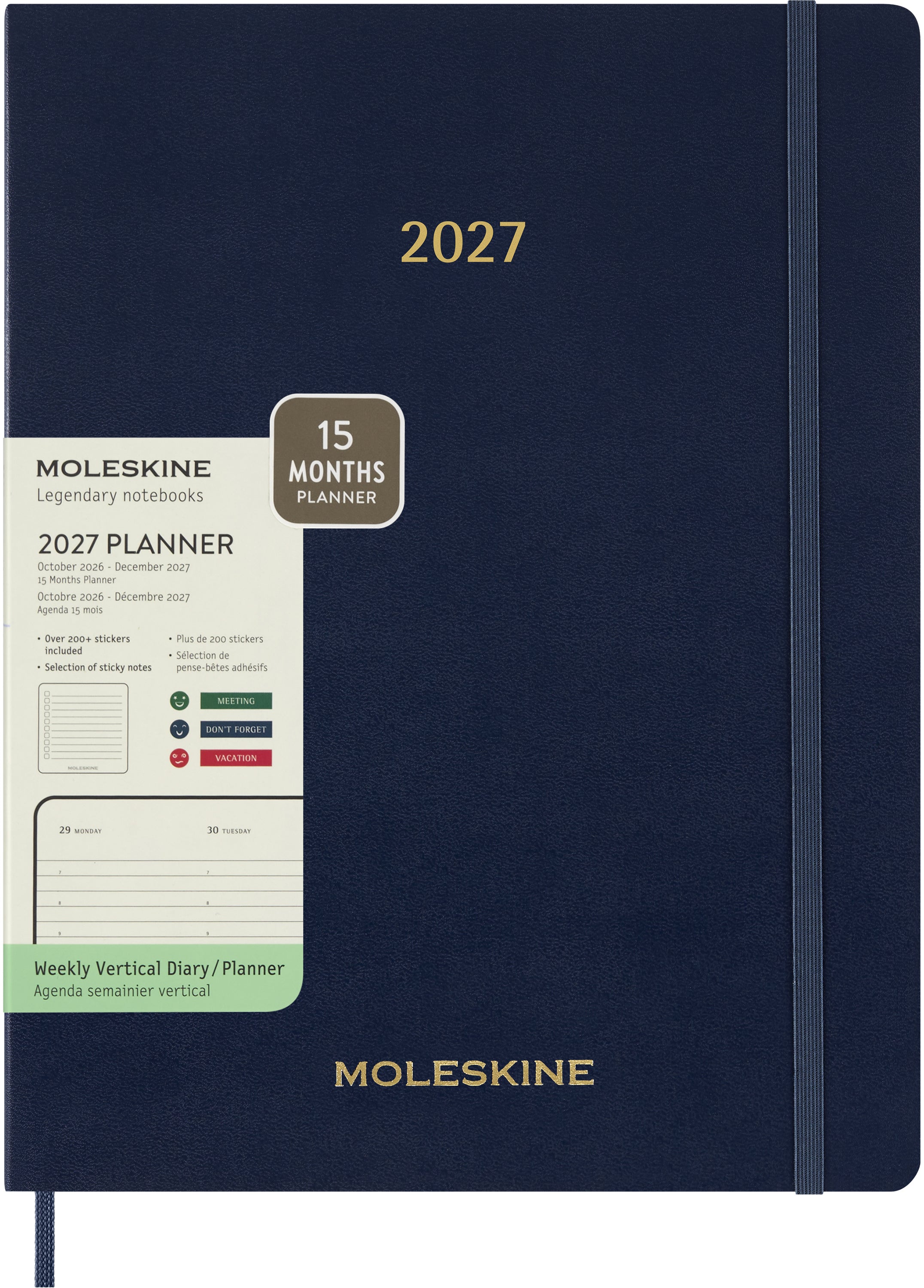 Moleskine Essential XXL – Wochenagenda 2027, 1 Woche/2 Seiten, 22,0 × 28,0 cm, Softcover, Saphir