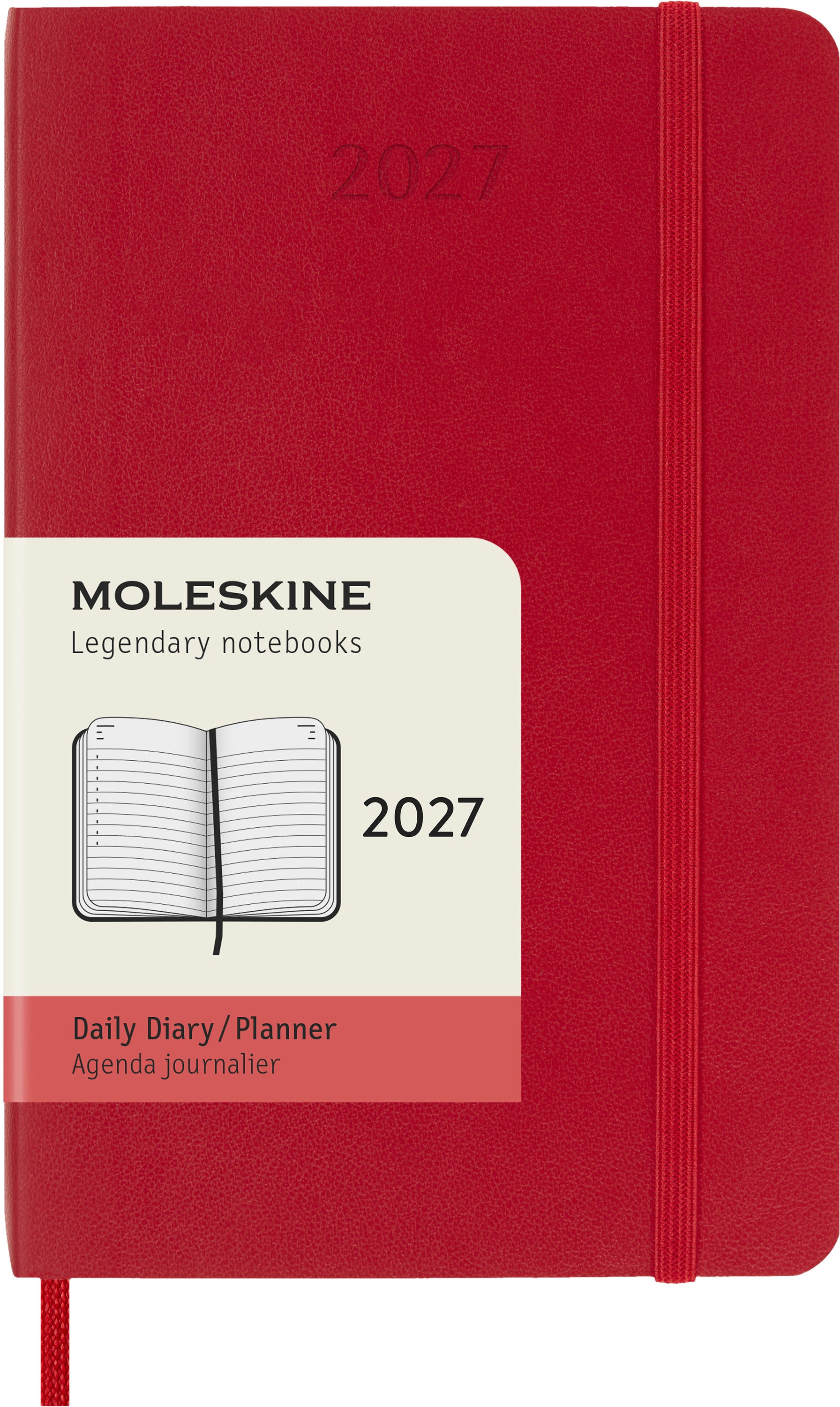 Moleskine Classic Pocket – Tagesagenda 2027, 1 Tag/1 Seite, 9,5 × 14,6 cm, Softcover, Scharlachrot