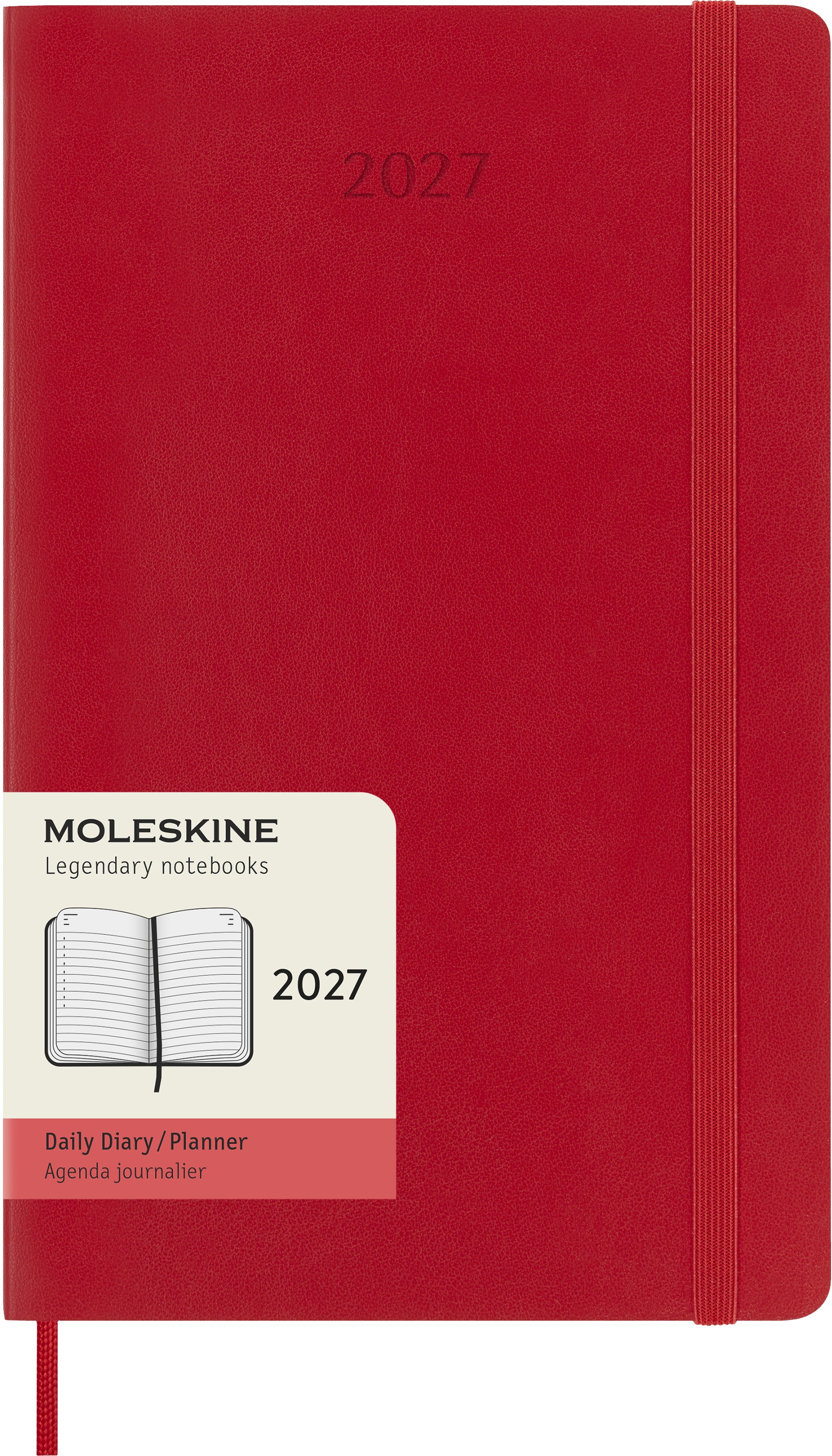 Moleskine Classic Large – Tagesagenda 2027, 1 Tag/1 Seite, 15,7 × 25,2 cm, Softcover, Scharlachrot