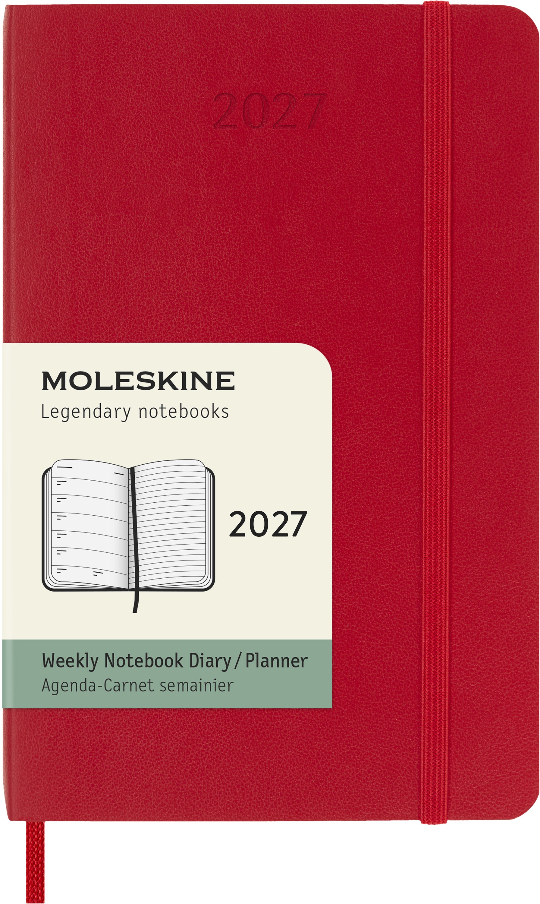 Moleskine Classic – Wochenagenda 2027, 1 Woche/1 Seite, 9,1 × 14,4 cm, Softcover, Scharlachrot