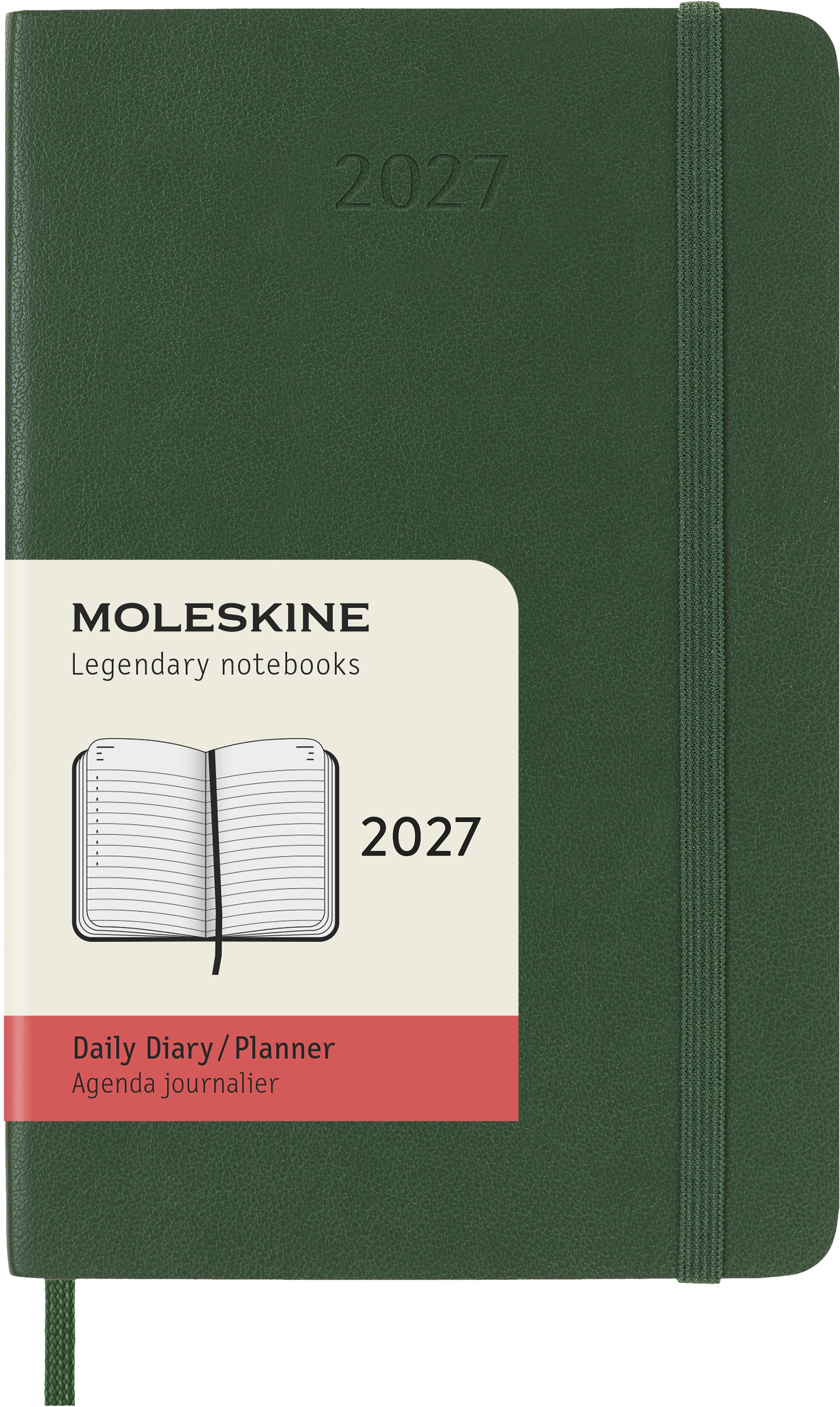 Moleskine Classic Pocket – Tagesagenda 2027, 1 Tag/1 Seite, 9,2 × 14,0 cm, Softcover, Myrtengrün