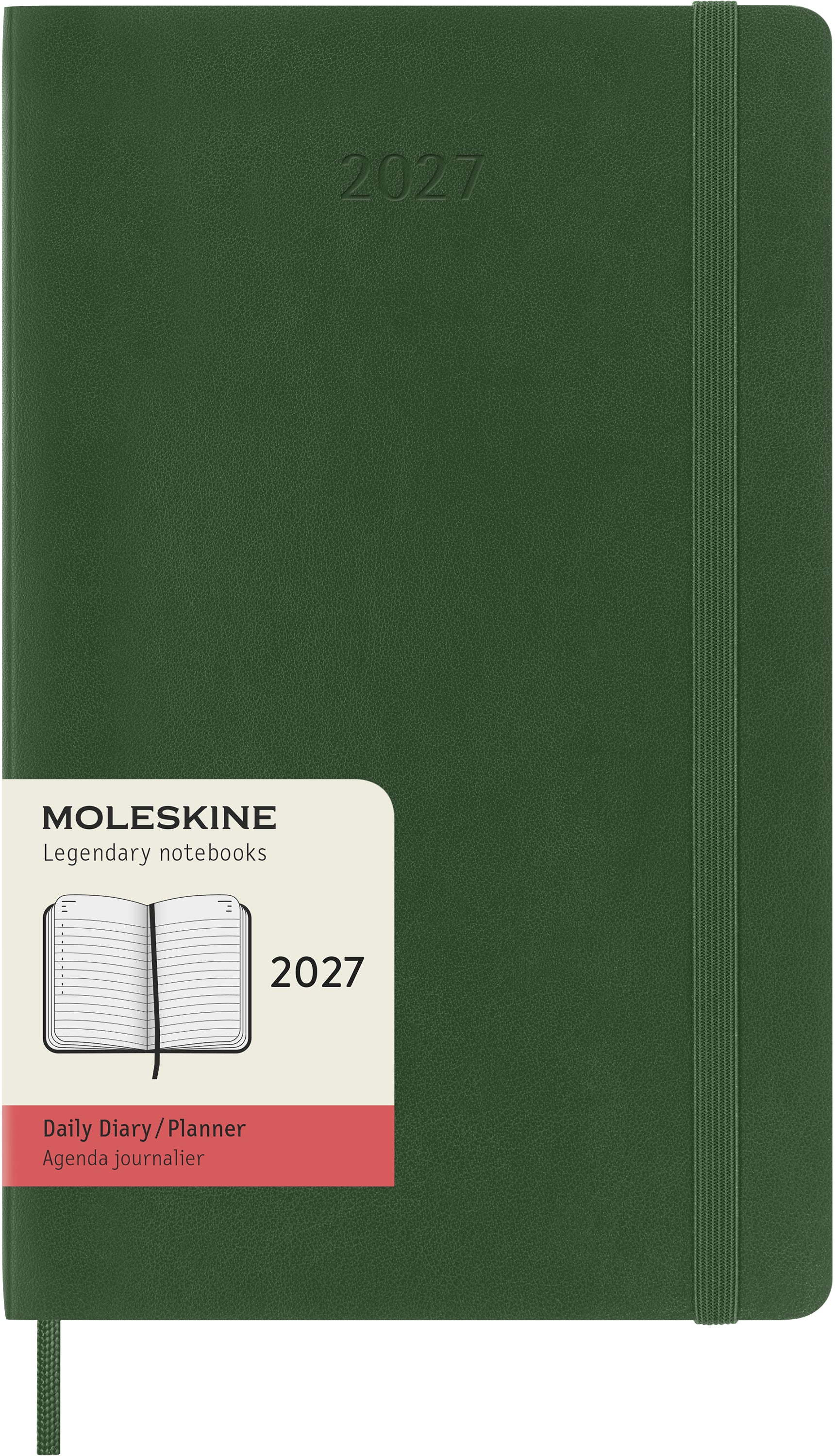Moleskine Classic Large – Tagesagenda 2027, 1 Tag/1 Seite, 13 × 21,2 cm, Softcover, Myrtengrün