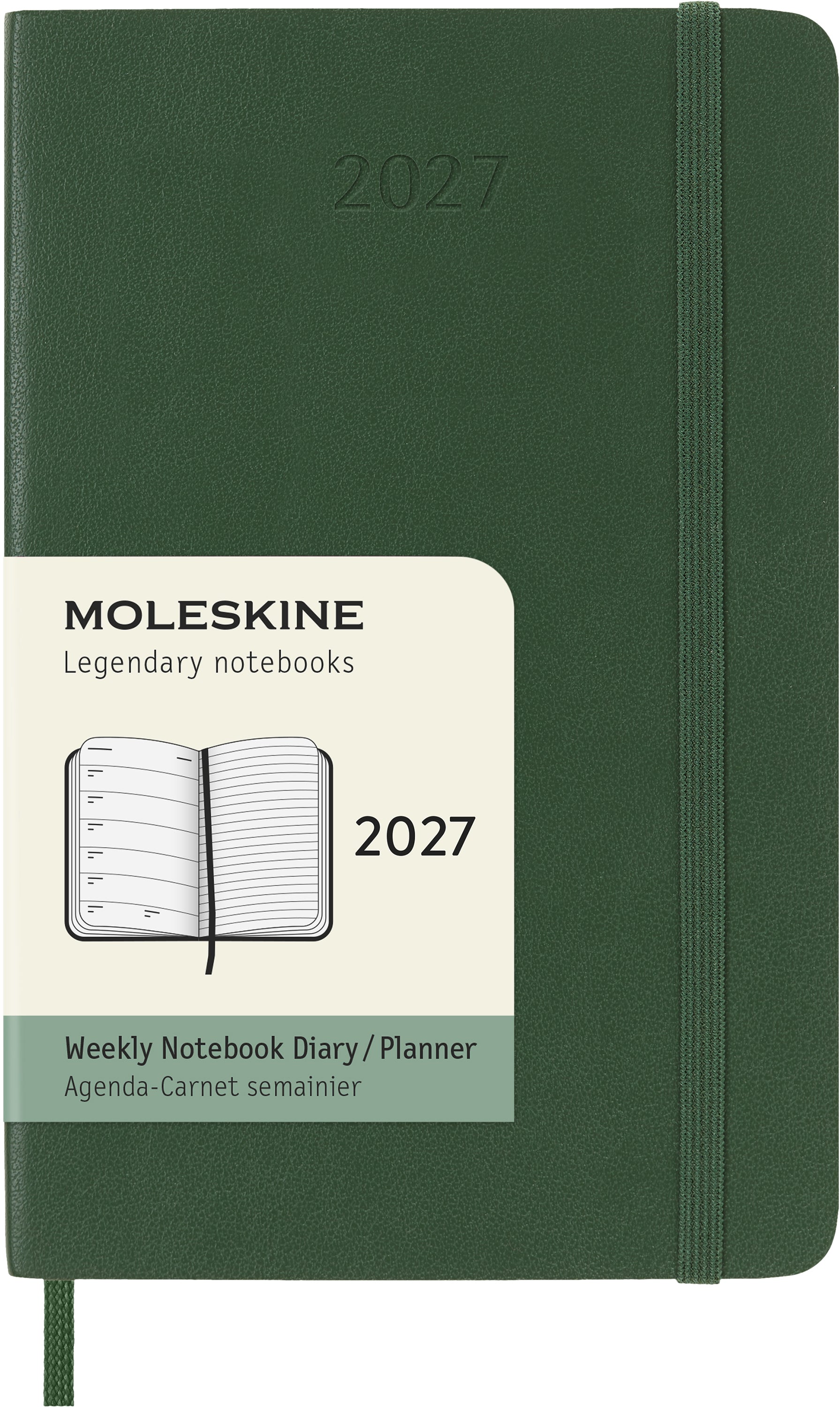 Moleskine Classic Pocket – Wochenagenda 2027, 1 Woche/1 Seite, 9,5 × 14,0 cm, Softcover, Myrtengrün