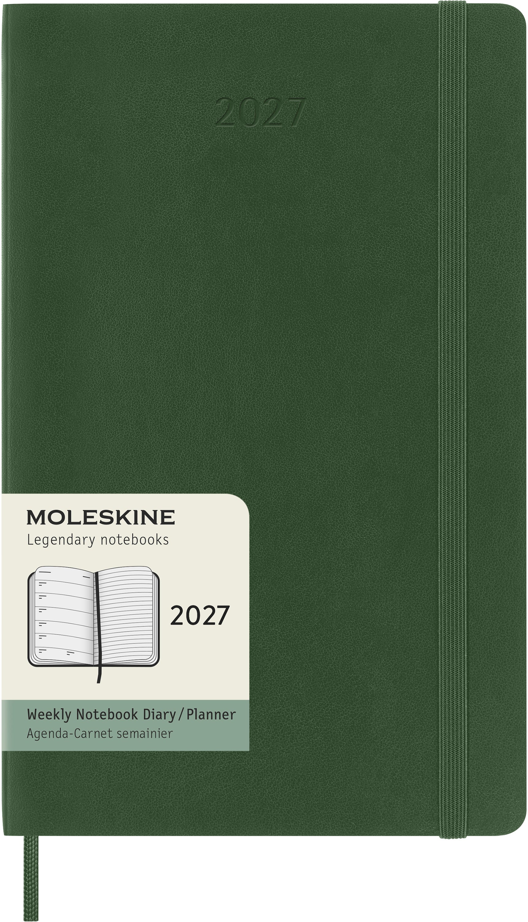 Moleskine Classic Large – Wochenagenda 2027, 1 Woche/1 Seite, 13,0 × 21,2 cm, Softcover, Myrtengrün