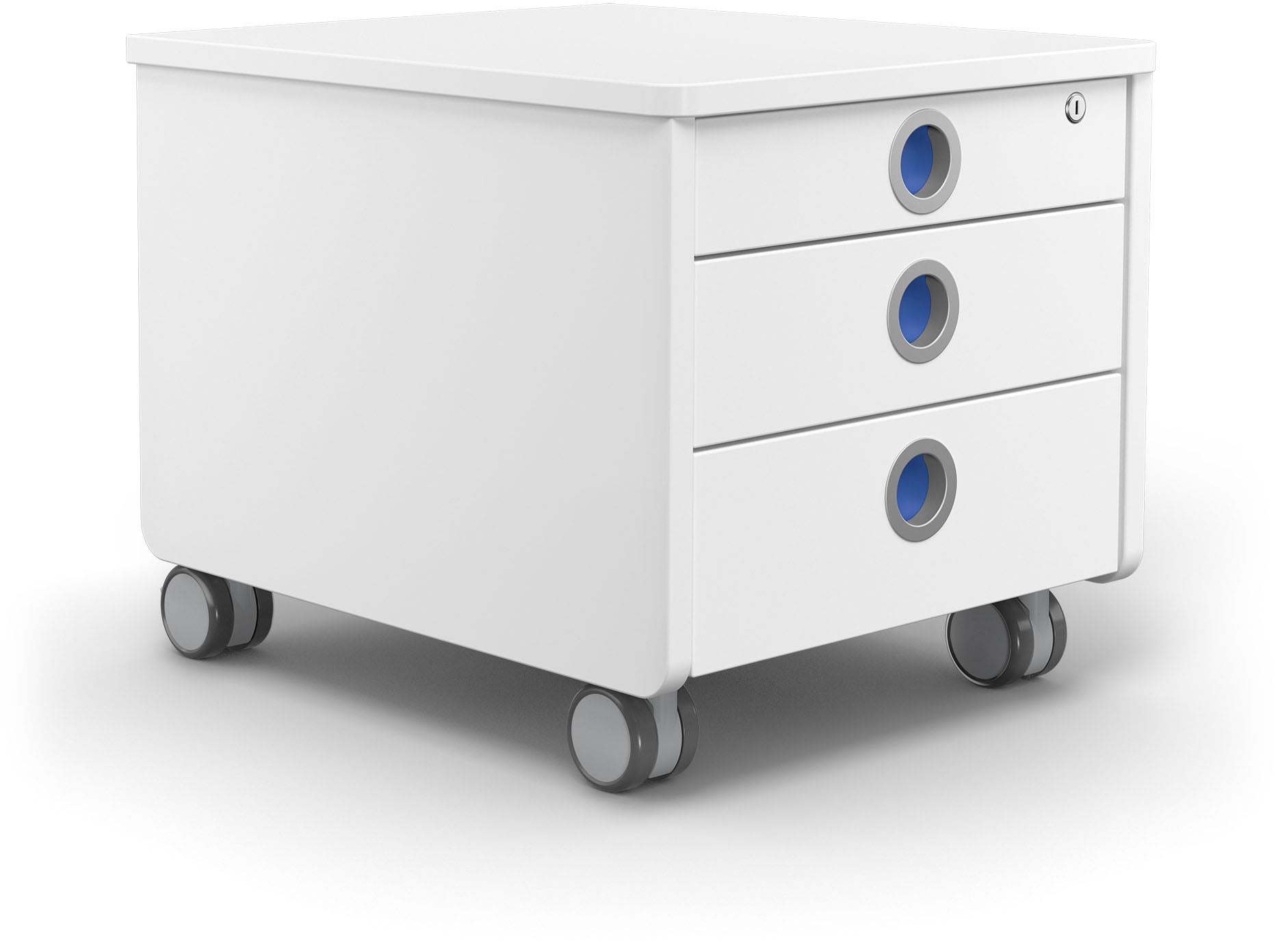 Moll Rollcontainer, 3 Schubladen, abschliessbar, mit Rollen, 430 × 540 × 430 mm, weiss