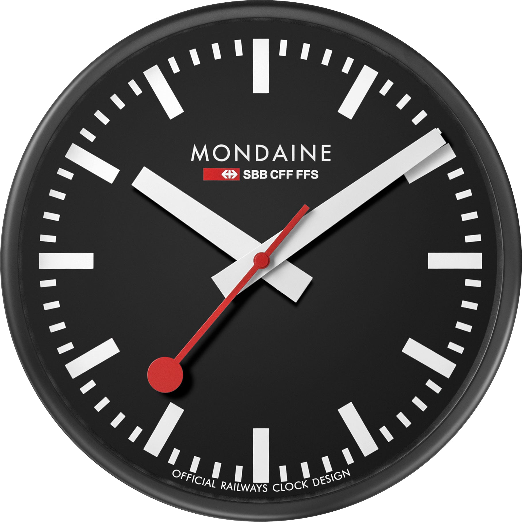 Mondaine A990.64SB Wanduhr – Analog, lautlos, Ø 29,0 cm, schwarz/weiss, Aluminium, Mineralglas