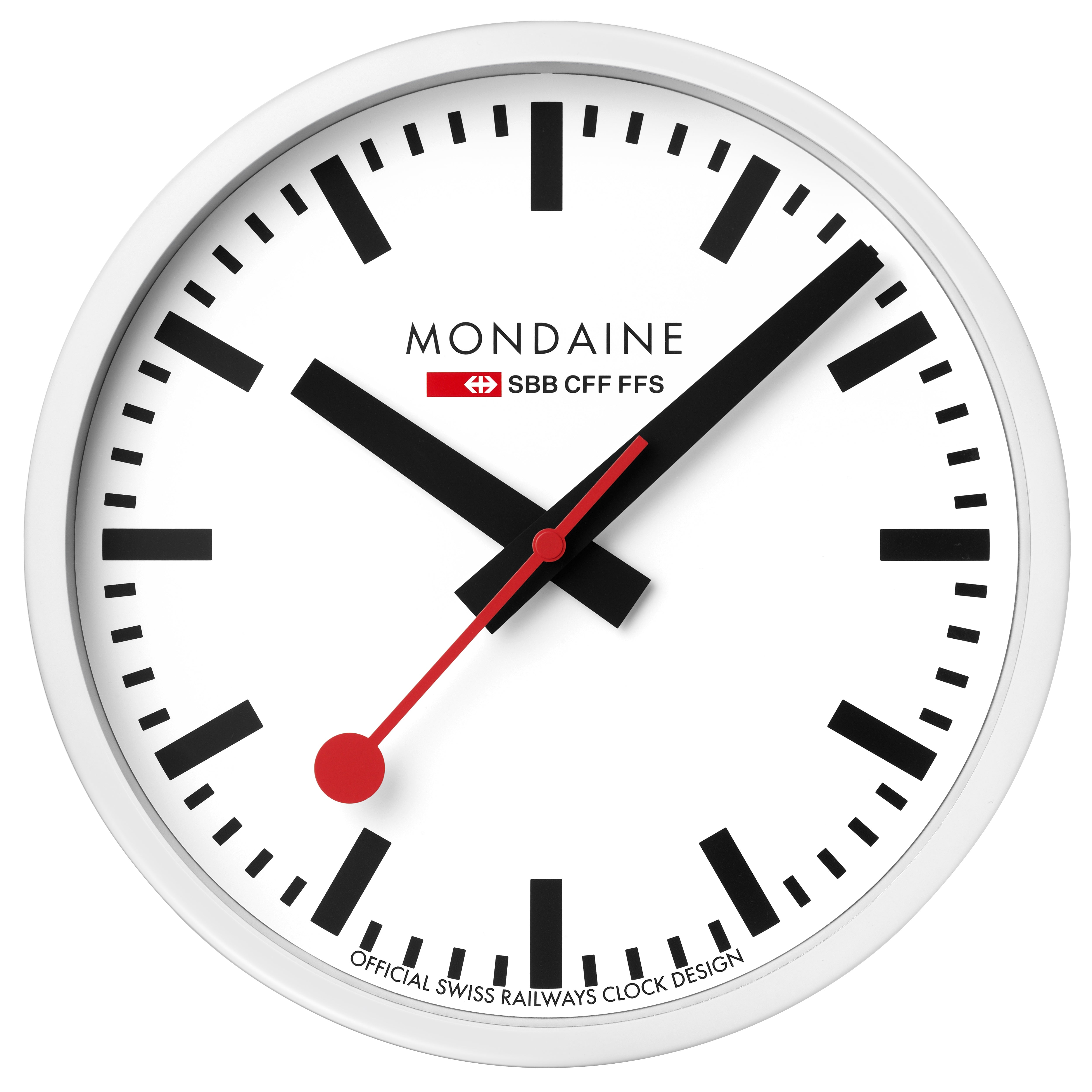 Mondaine Wanduhr – Analog, lautlos, Ø 25 cm, weiss/schwarz, Aluminium, Mineralglas