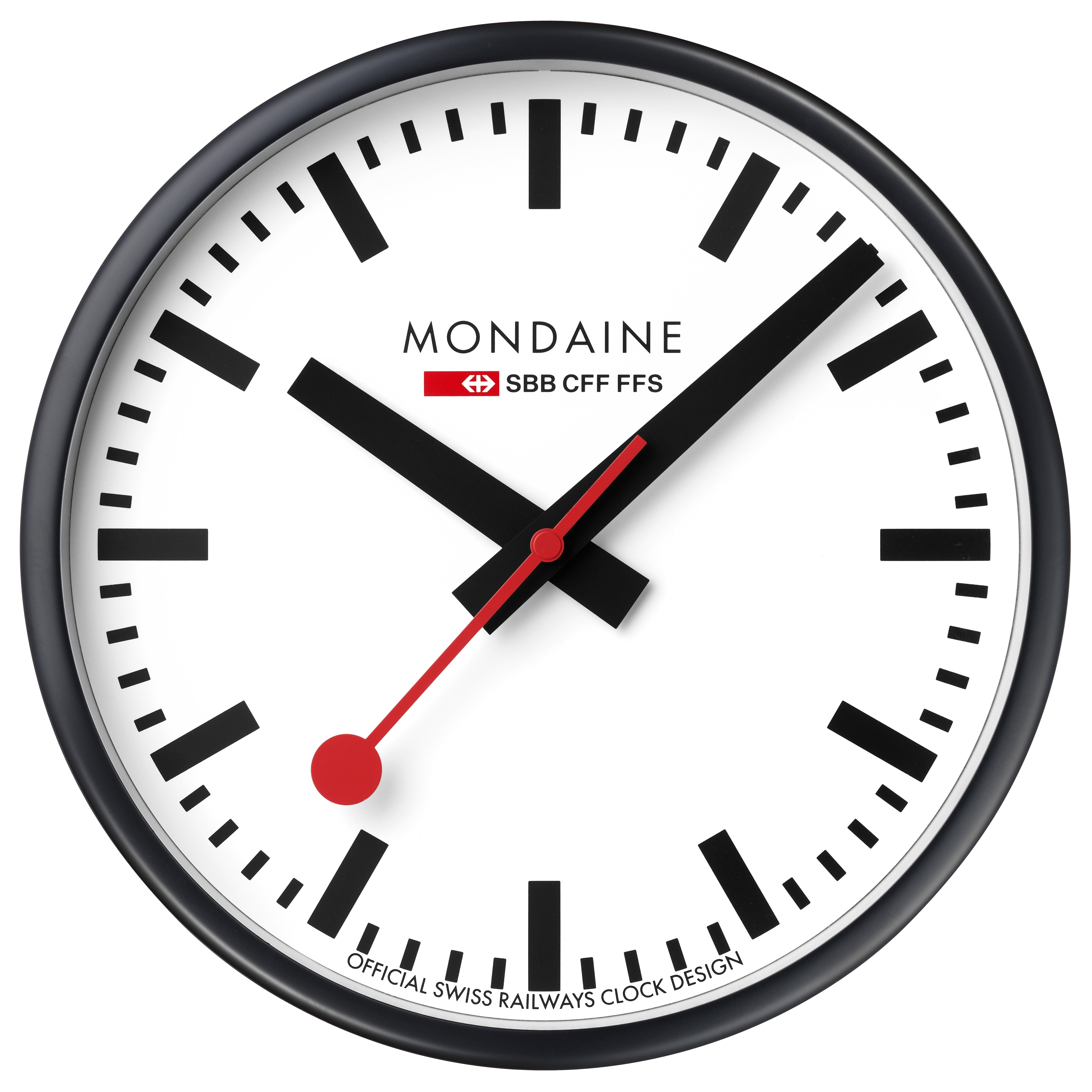 Mondaine A990CLOCK Wanduhr – Analog, Lautlos, Ø 25 cm, Schwarz, Aluminium, Mineralglas