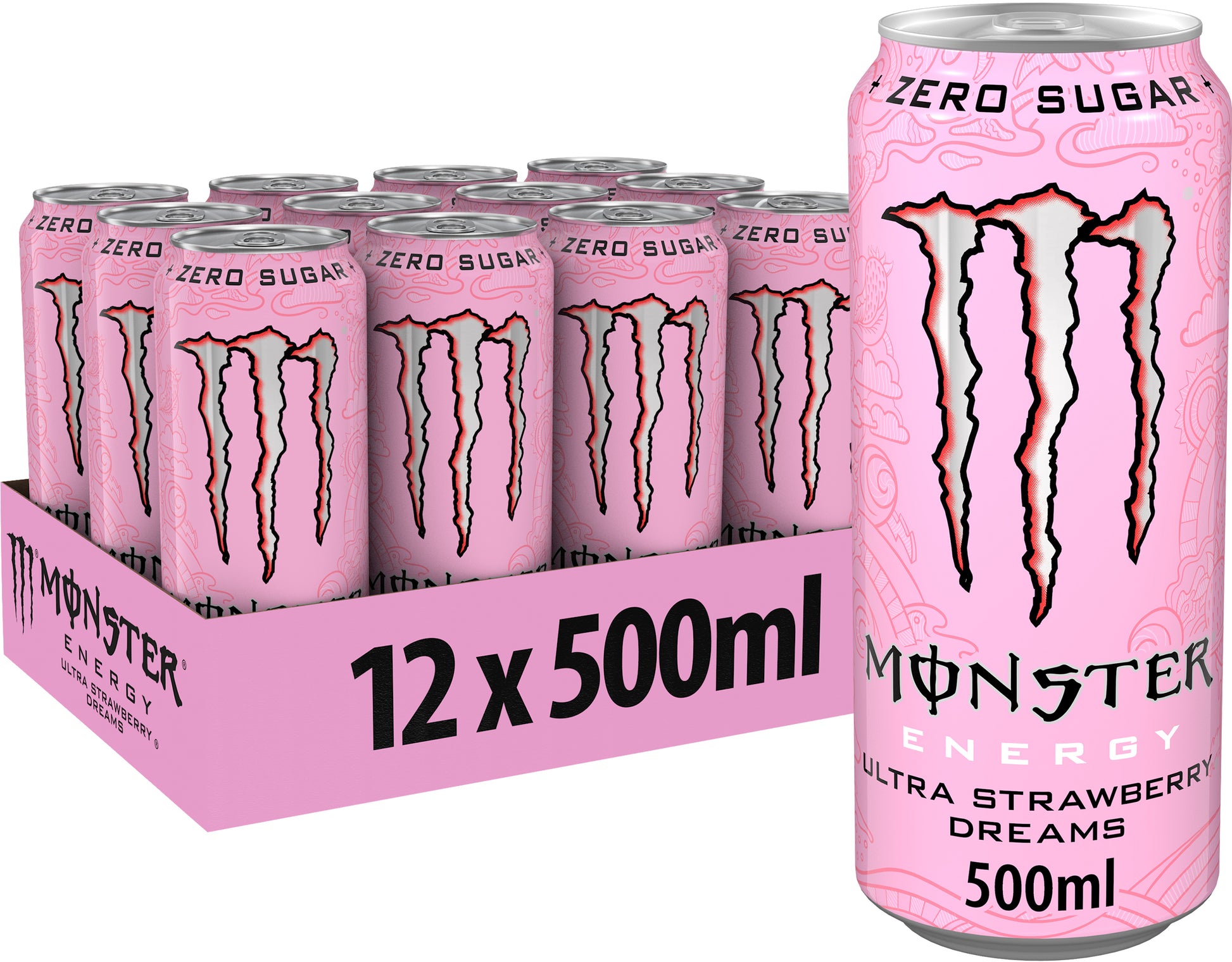 Monster Energy – Energy Drink Ultra Strawberry Dreams, zuckerfrei, koffeinhaltig – 5 dl