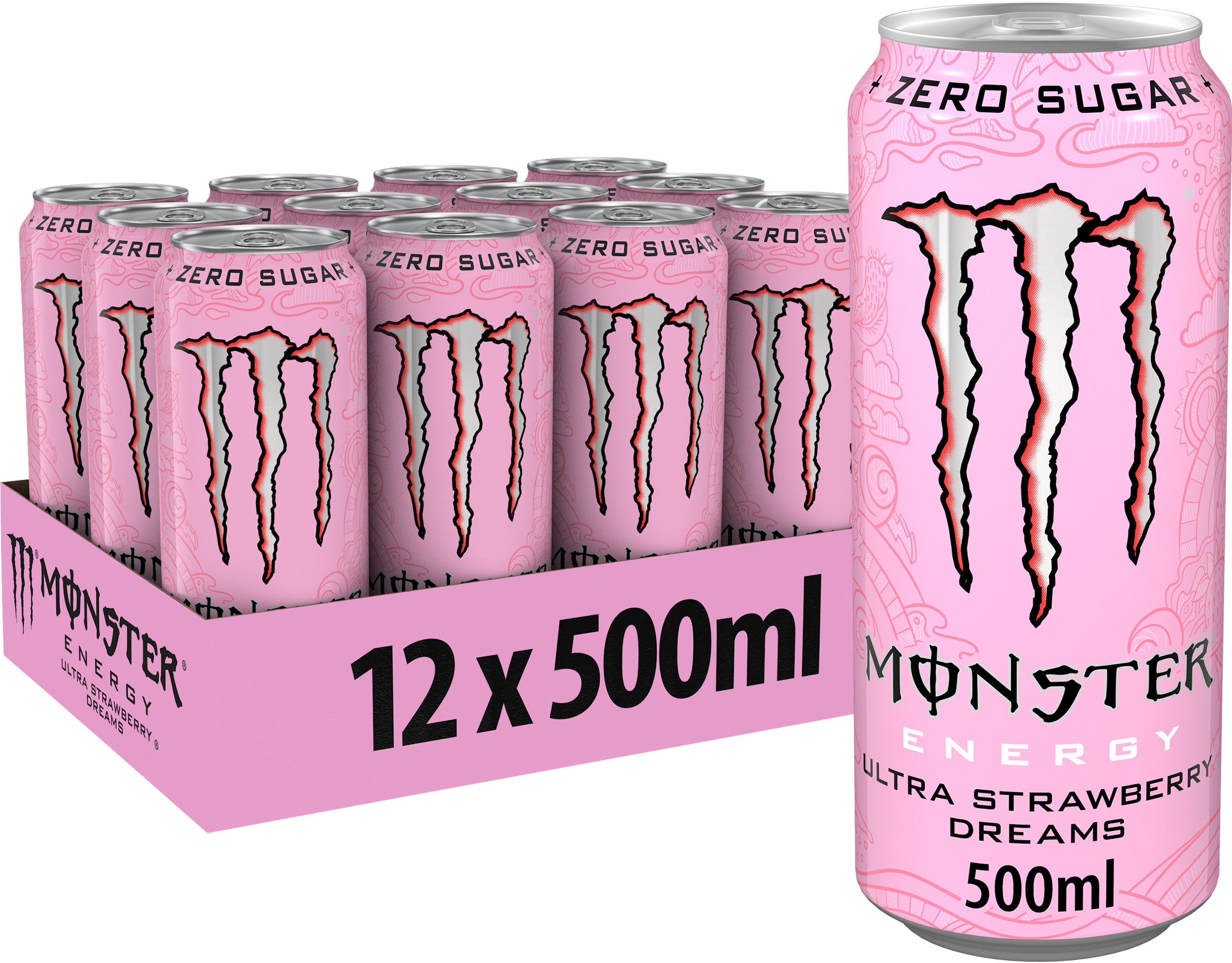 Monster Energy – Energy Drink Ultra Strawberry Dreams, zuckerfrei, koffeinhaltig – 5 dl