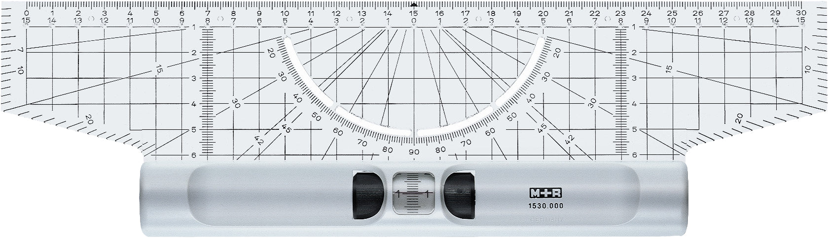 M+R Rollendes Lineal – 35,8 cm – Winkelmesser-Einteilung, Lupe – Acryl