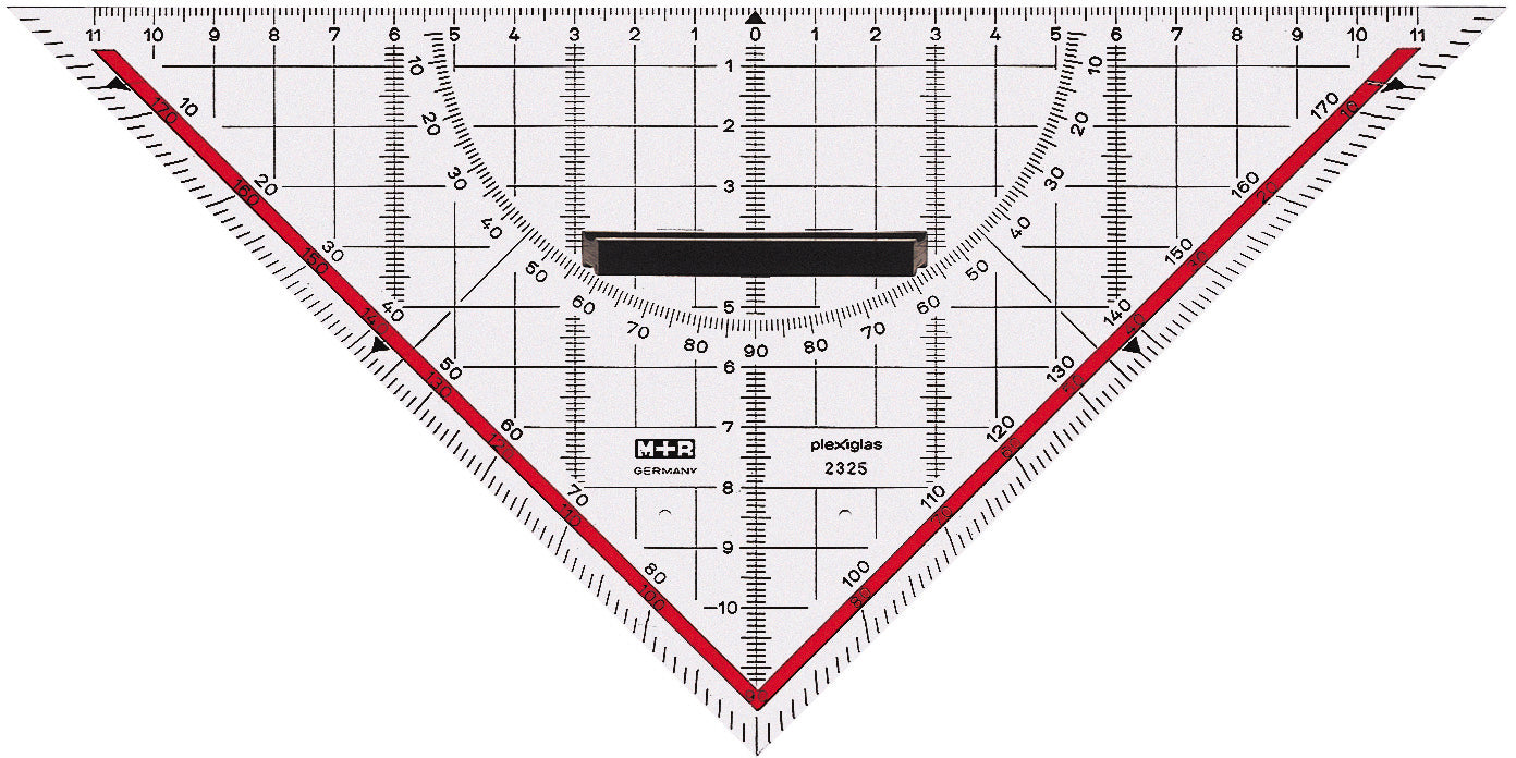 M+R Geodreieck, 30,5 cm – mit abnehmbarem Griff – Acrylglas, rot hinterlegt