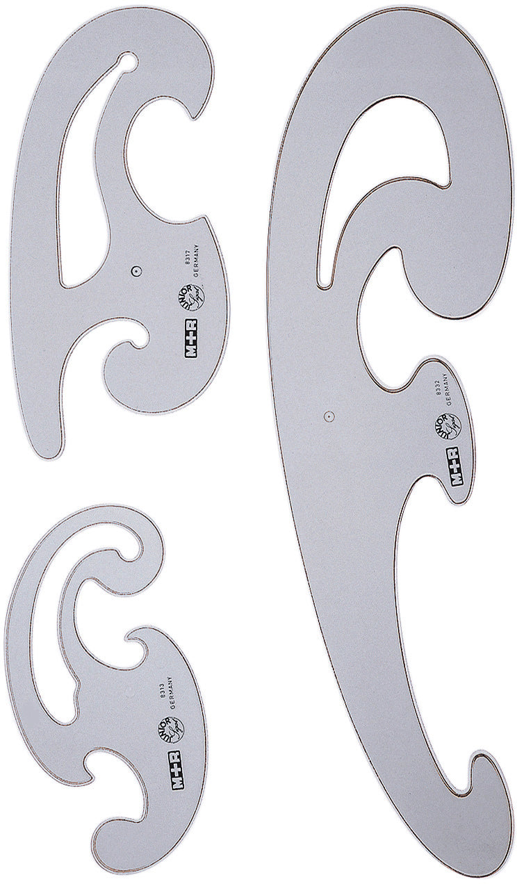 M+R Französische Kurven, 13/17/32 cm, 3-teilig, Polystyrol, Rauchgrau