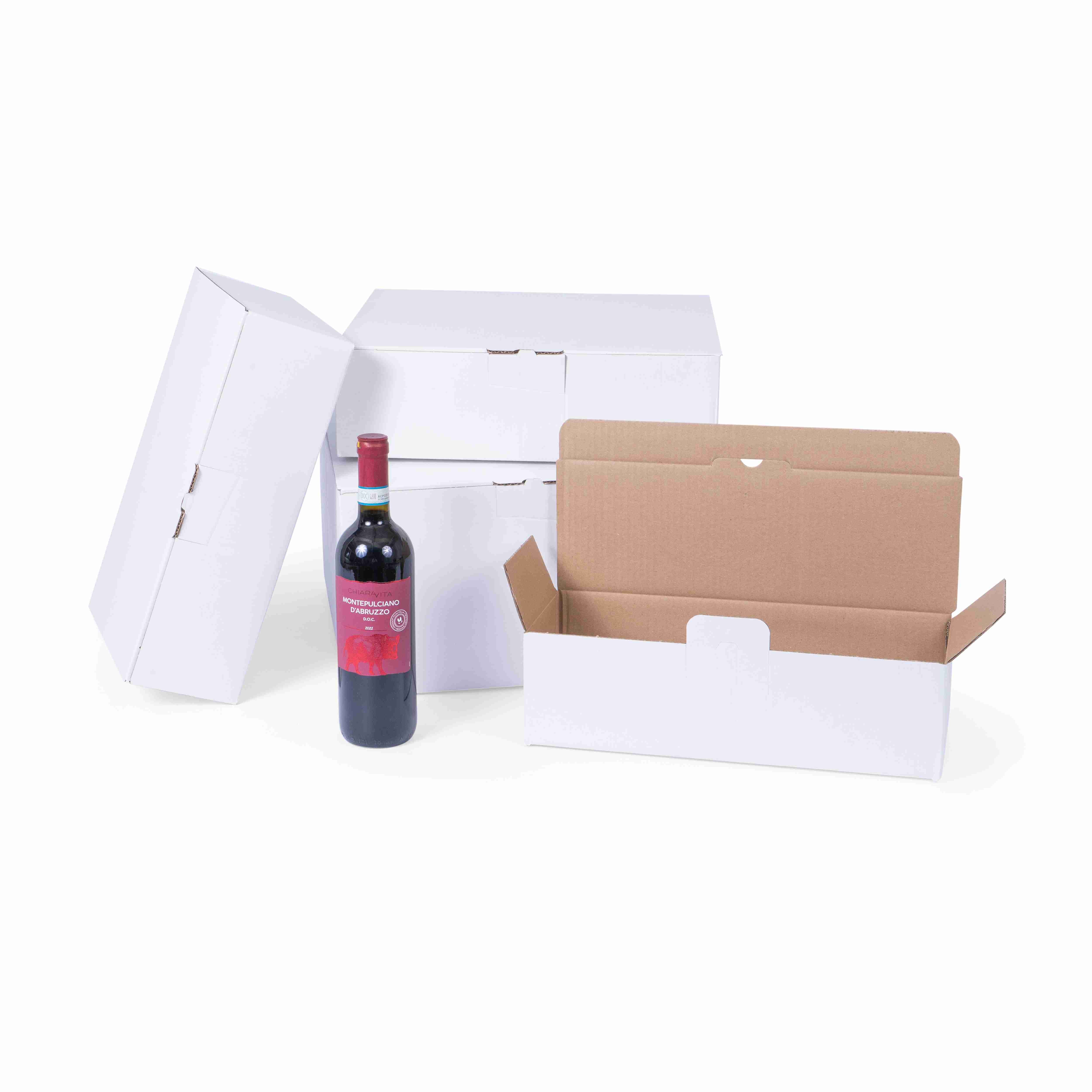 Model Versandkarton – für 1 Flasche (bis 324 mm, Ø 85 mm) – 373 × 130 × 103 mm, 2-wellig, weiss – 1 Stk.