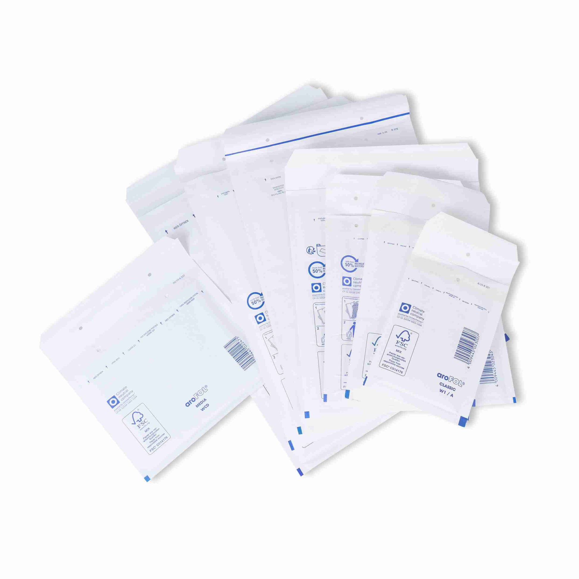 Model Luftpolstertasche – 150 × 215 mm, selbstklebend, Papier/PE, weiss – 1 Stk., ab 1'000 Stk.