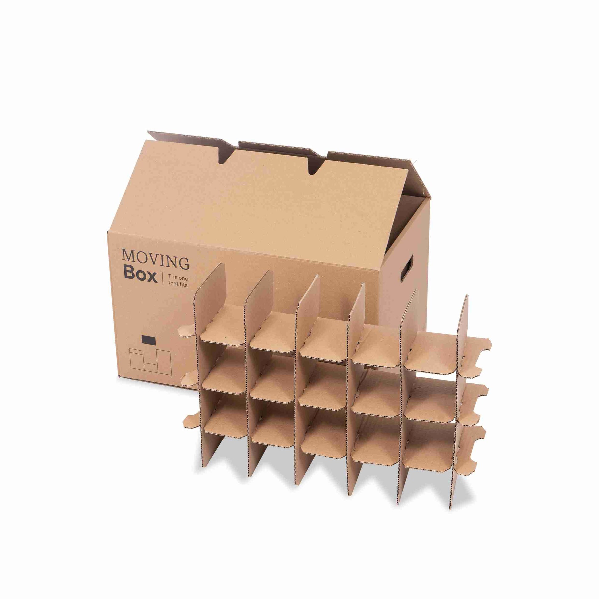 Einlagekarton – 20 Fächer – 562 × 380 × 163 mm – 1-wellig – für Umzugsbox Standard niedrig/normal/hoch – 1 Stk., ab 20 Stk.