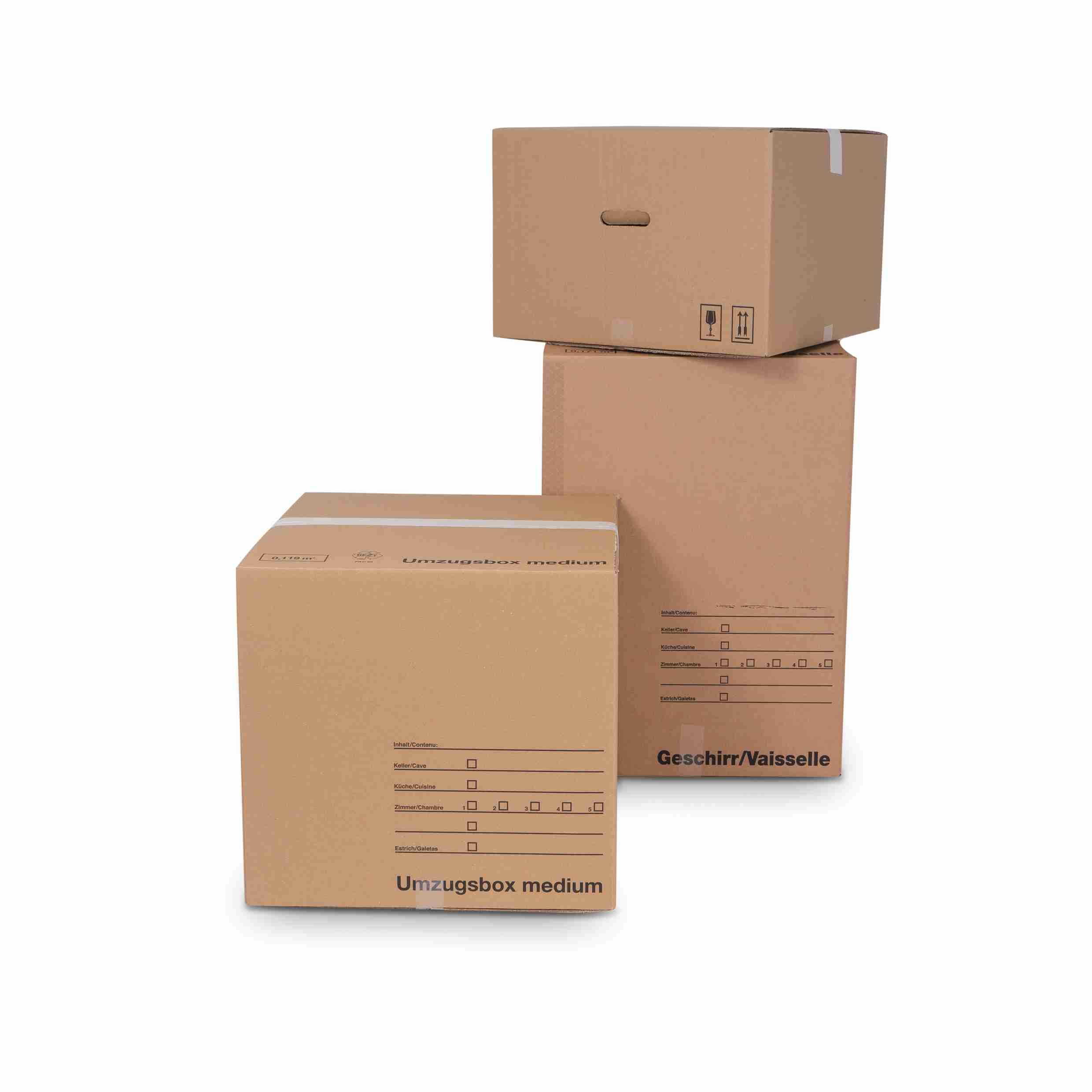 Model Umzugskarton mittel – 488 × 488 × 453 mm, braun – 1 Stk., ab 50 Stk.