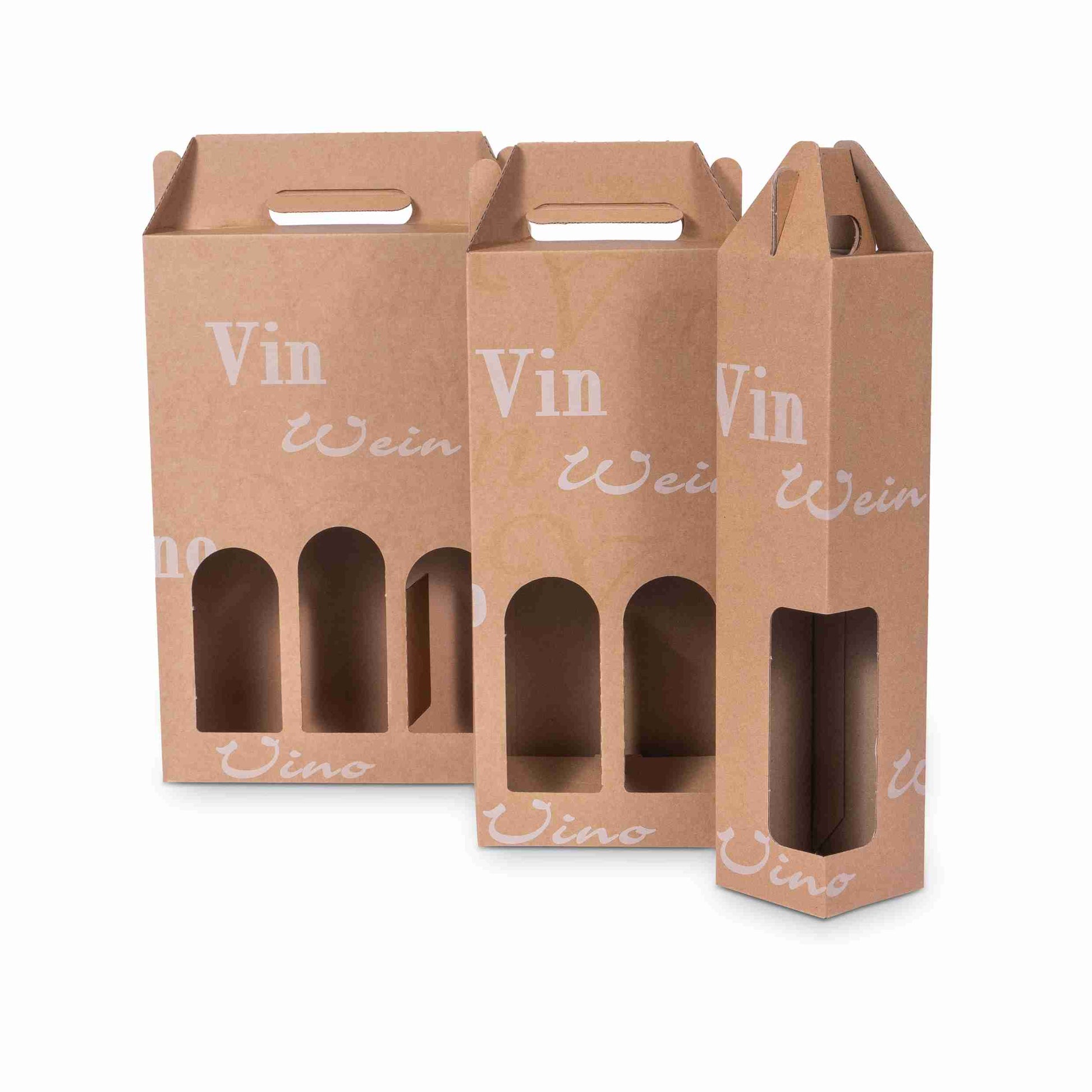 Weinpräsentkarton braun – Innenmass 248 × 362 × 82 mm – für 3 Flaschen – 1 Stk., ab 20 Stk.