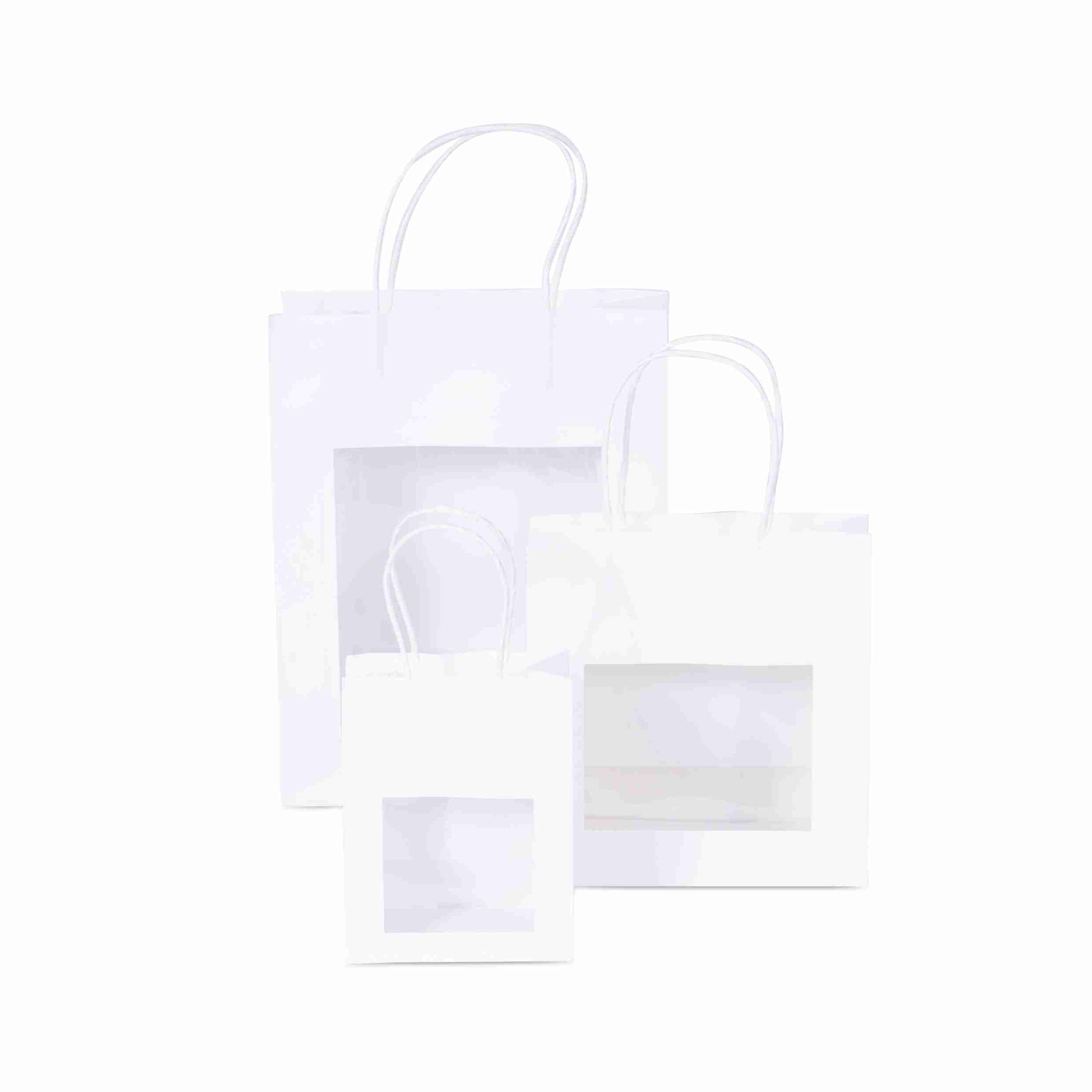 Model Geschenktasche weiss – 180 × 190 × 80 mm – Sichtfenster, Kordel – 1 Stk., ab 100 Stk.