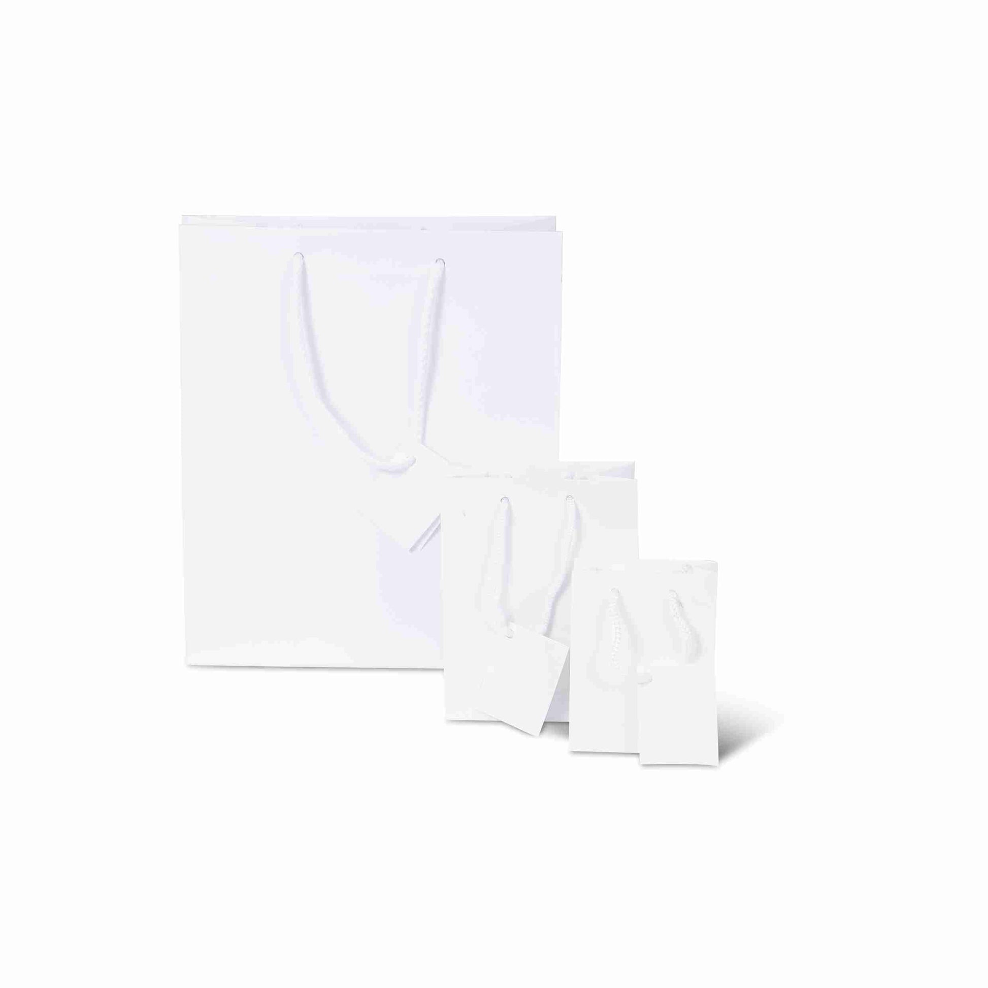 Model Geschenktasche weiss glänzend – 230 × 270 × 100 mm – mit Kordel – 1 Palette (3'000 Stk.)