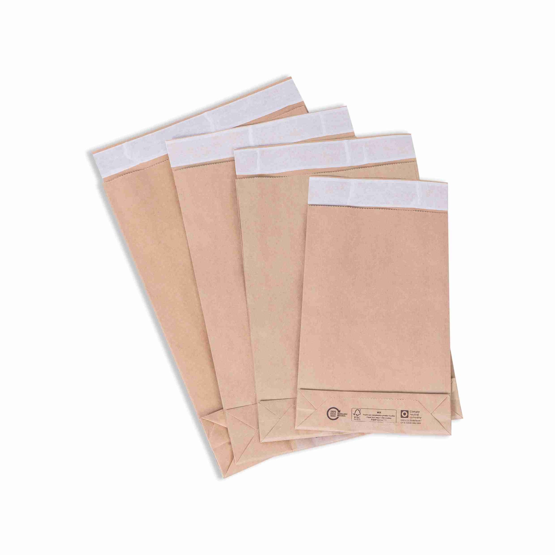 Model Seitenfaltentasche – 250 × 353 × 50 mm, selbstklebend, Papier, braun – 1 Stk., ab 500 Stk.