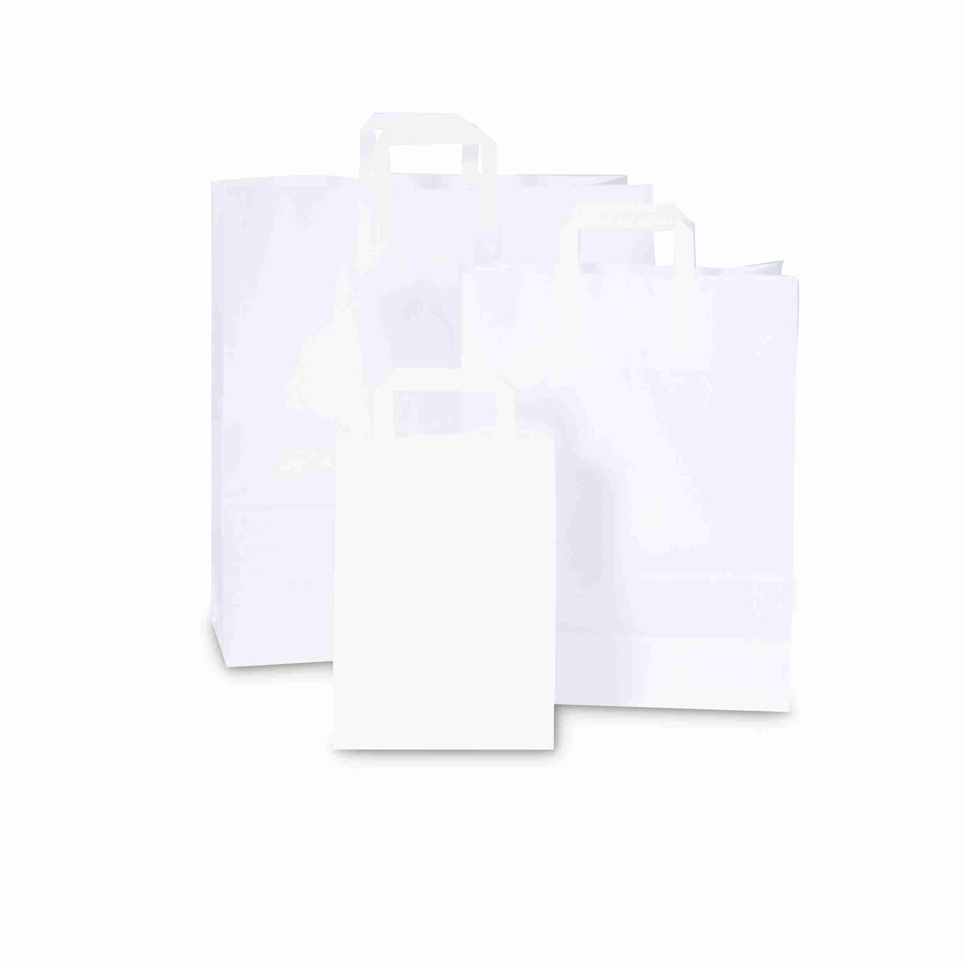 Papiertragetaschen weiss – 320 × 420 × 140 mm – 1 Palette (5'000 Stk.)