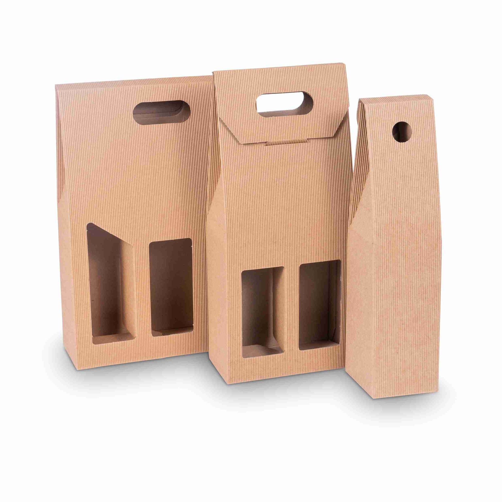 Weinpräsentkarton Onda Avana, Wellpappe, braun – Innenmass 270 × 385 × 90 mm – für 3 Flaschen – 1 Stk., ab 200 Stk.