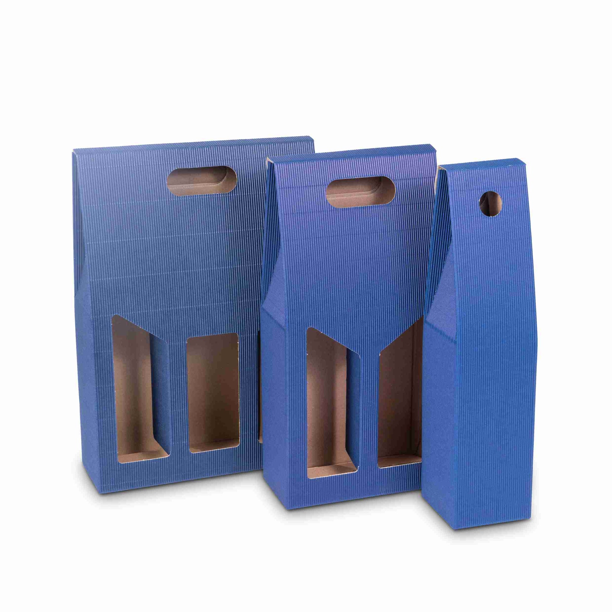 Weinpräsentkarton Onda Blu blau – Innenmass 270 × 385 × 90 mm – für 3 Flaschen – 1 Stk., ab 300 Stk.