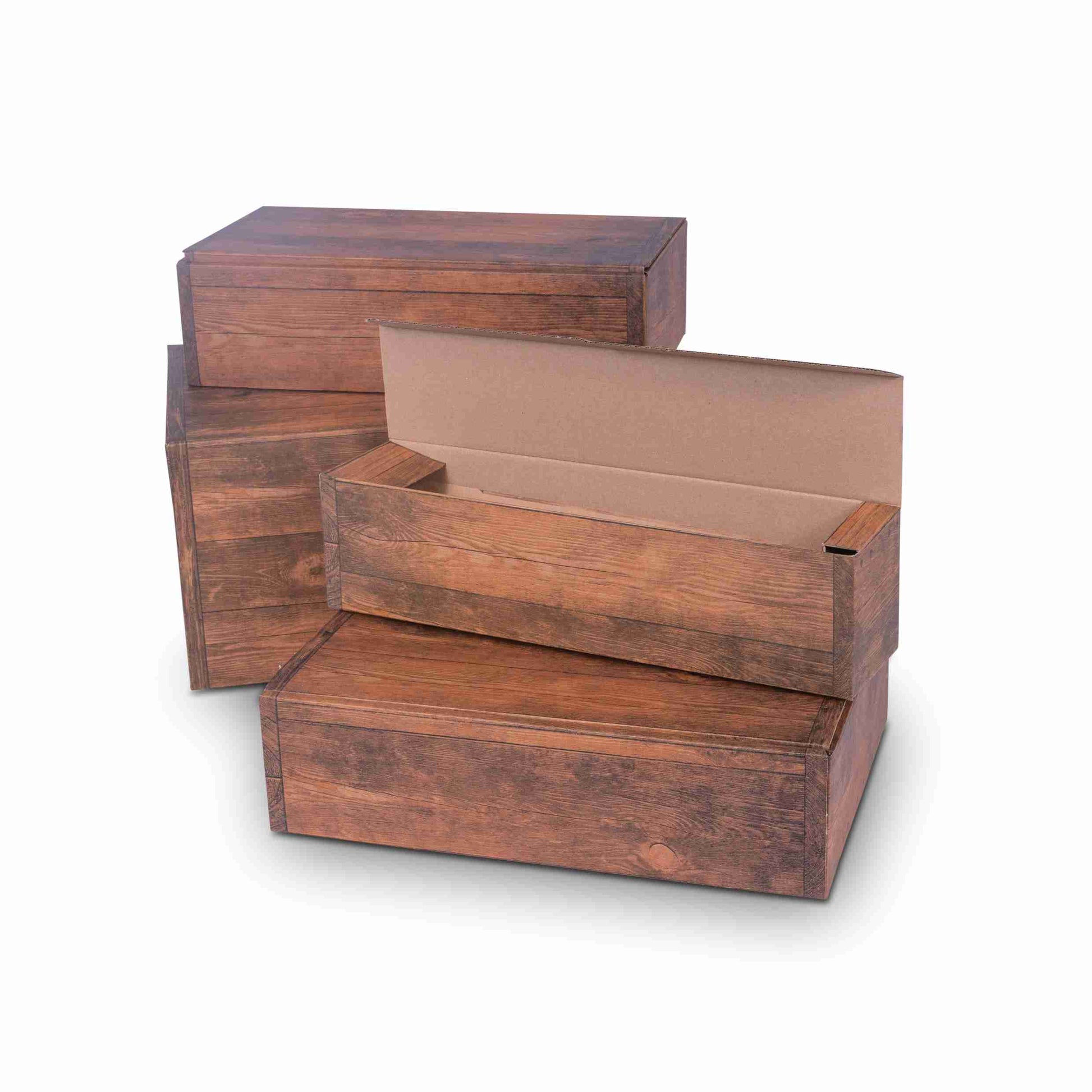 Weinpräsentkarton Holzmuster – Innenmass 255 × 380 × 195 mm – für 6 × 0,75 l Flaschen – 1 Stk., ab 20 Stk.