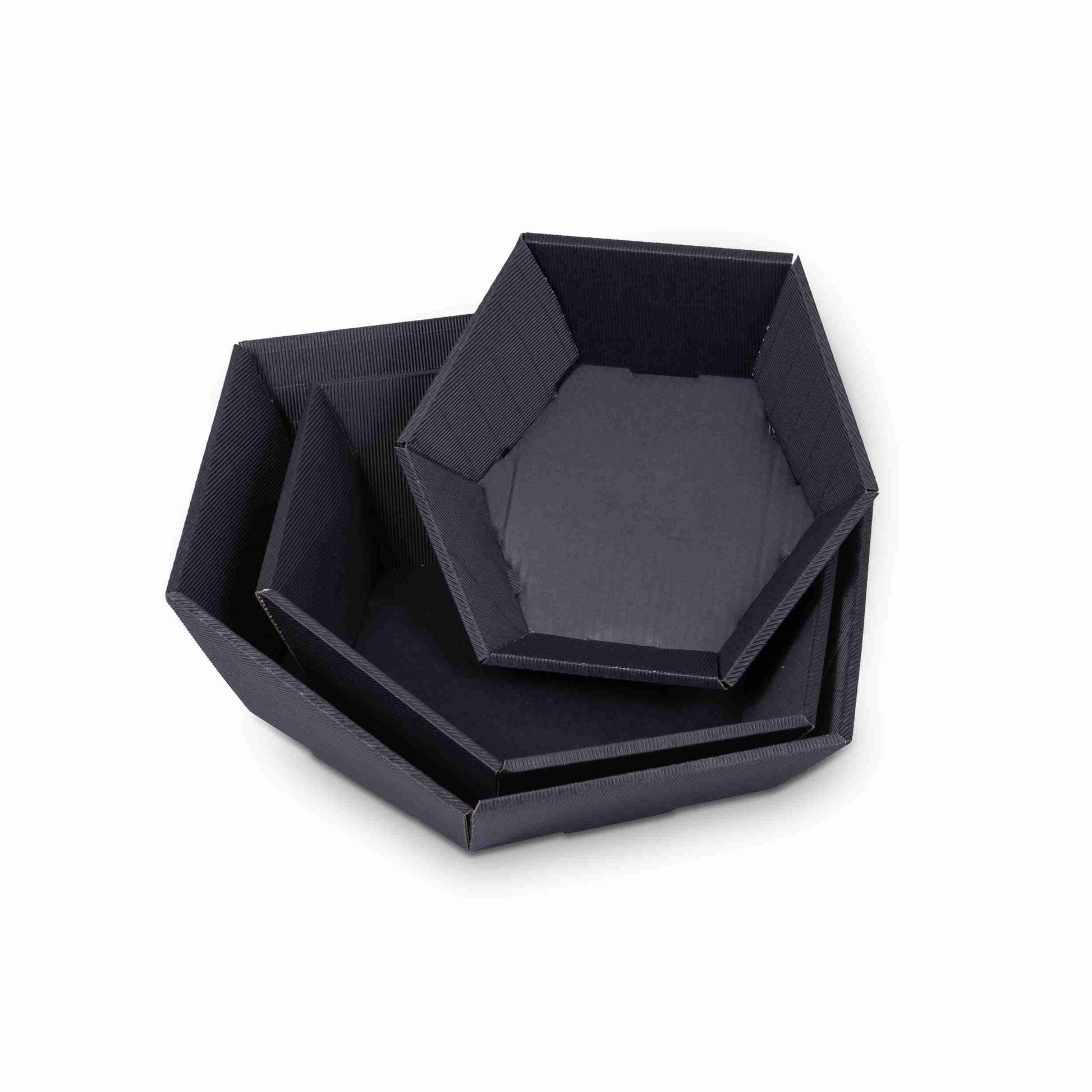 Geschenkbox Wellpappe, schwarz, sechseckig – 290 × 60 × 270 mm – 1 Stk., ab 200 Stk.