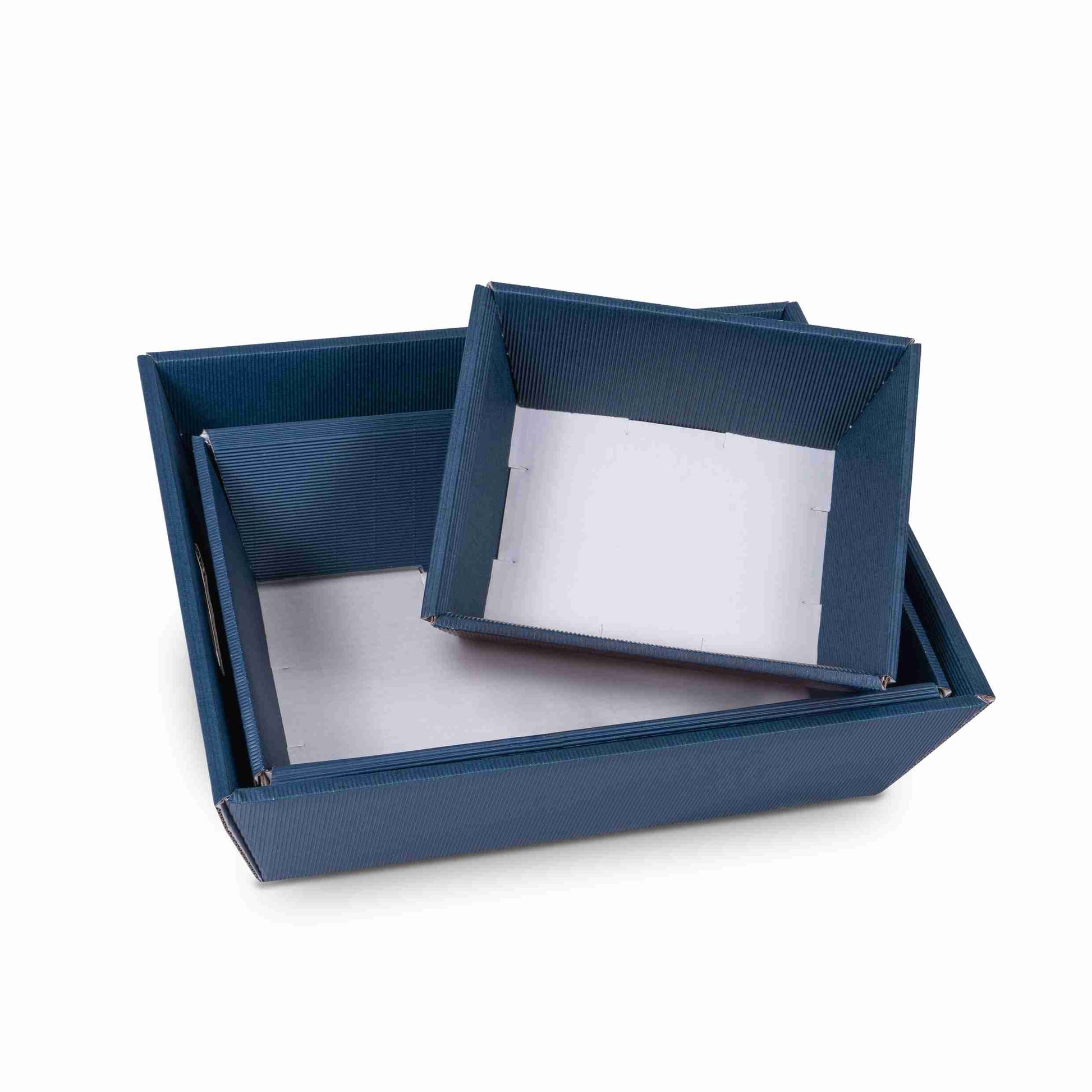 Model Geschenkkorb Wellpappe dunkelblau – Innenmass 330 × 190 × 110 mm – 1 Stk., ab 20 Stk.