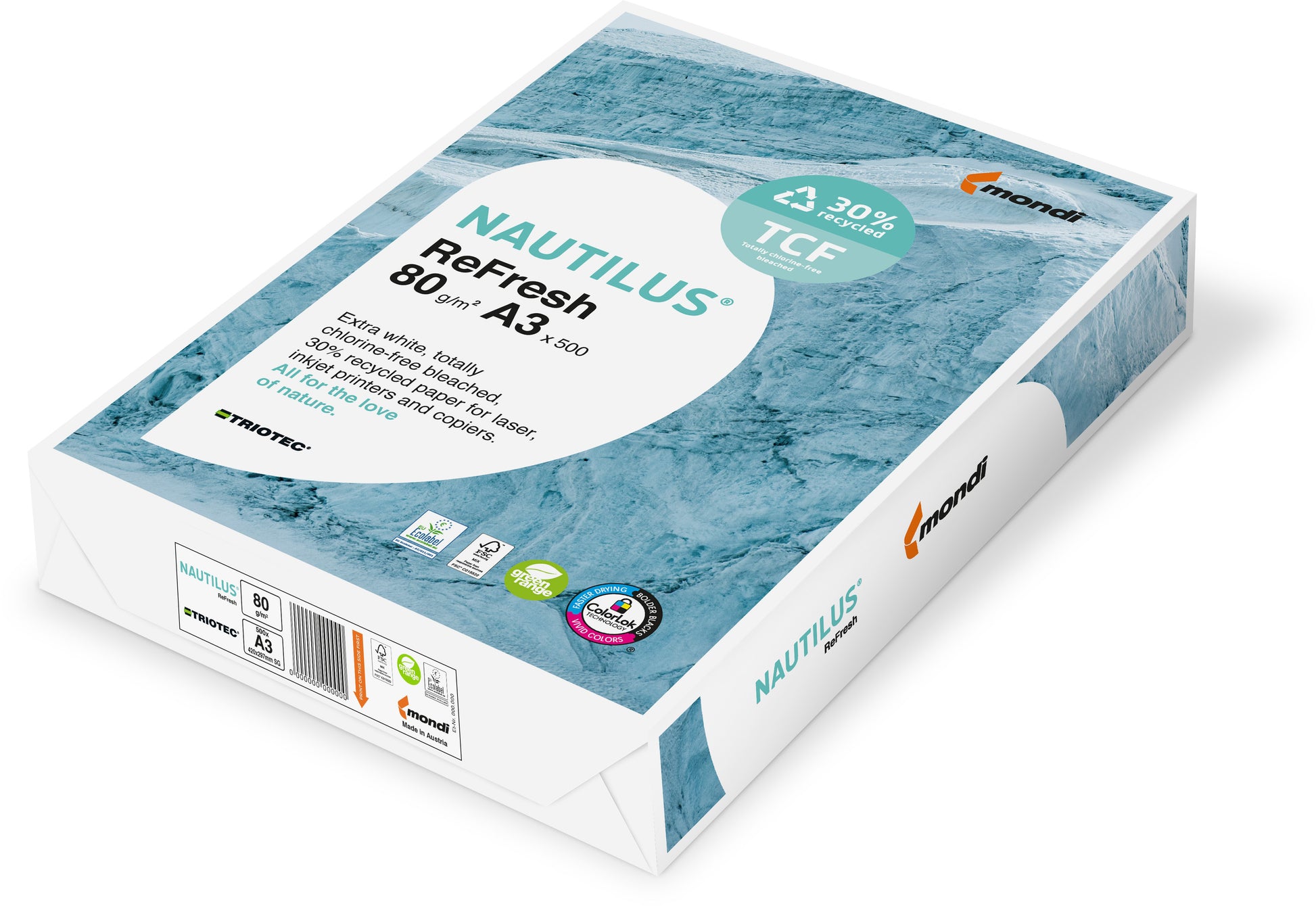 Nautilus REFRESH TRIOTEC Recyclingpapier weiss – A3, 80 g/m², 500 Blatt