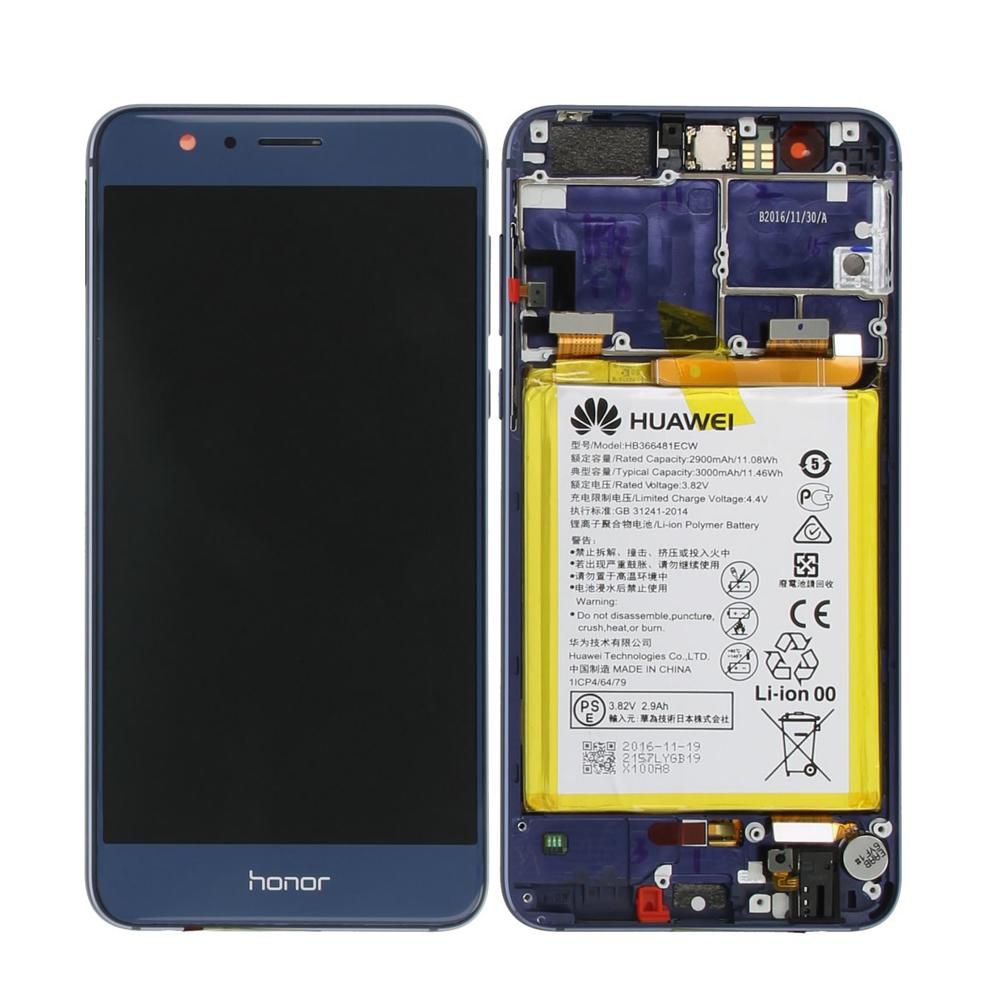 Huawei Ersatzdisplay (LCD mit Touchglas und Rahmen, inkl. Akku) – für Honor 8 – Blau