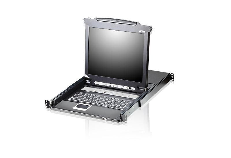ATEN 19" Rack-LCD-Konsole – 1280 × 1024/75 Hz, 8-Port KVM, CH QWERTZ – 1U