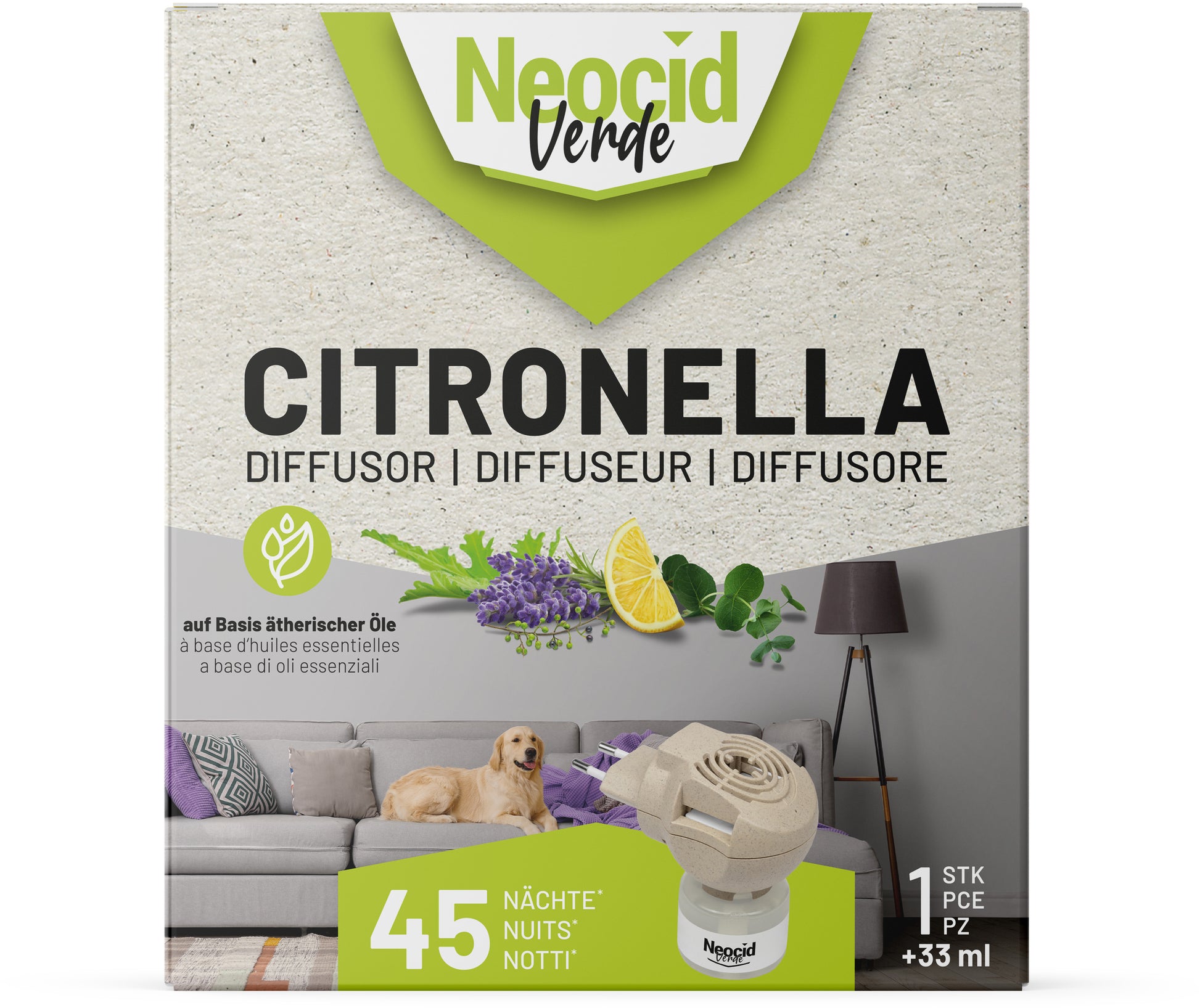 Neocid EXPERT Citronella Diffusor – 6,5 × 10,5 × 9,6 cm – grau – 33 ml – für Innenbereich