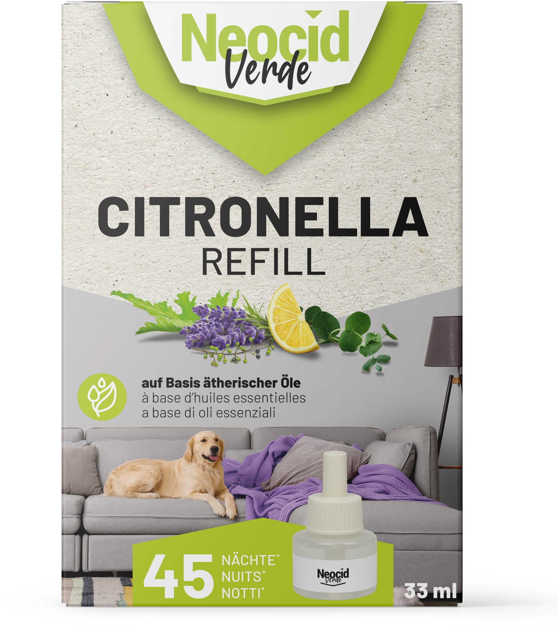 Neocid EXPERT Citronella Insektenfalle – 6 × 4,5 cm – Grau – Flüssigkeit, 33 ml – Für Mücken