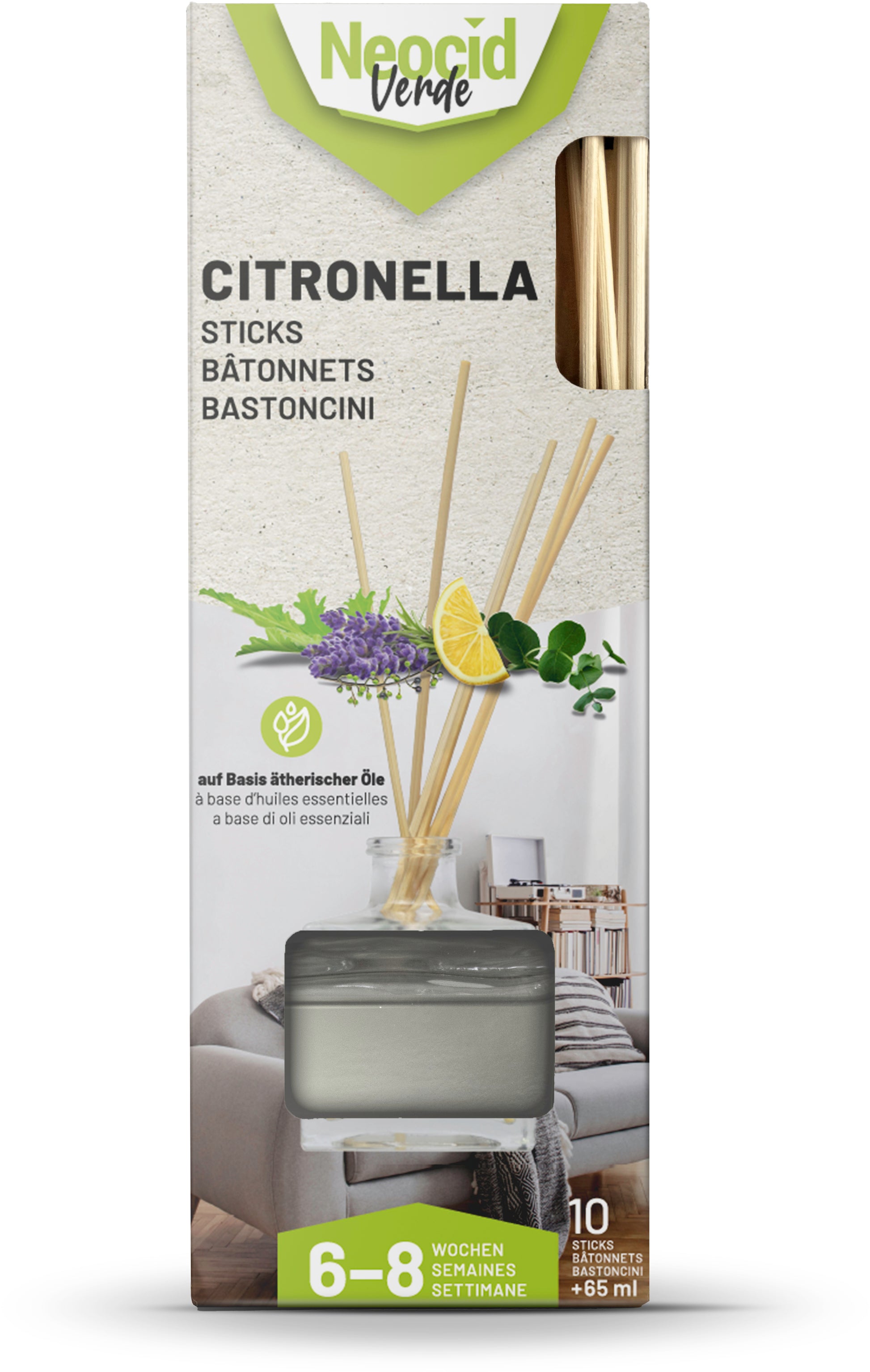 Neocid EXPERT Citronella Stäbchen Insektenfalle – 7,5 × 21 cm – 65 ml – 10 Stk. – für Mücken