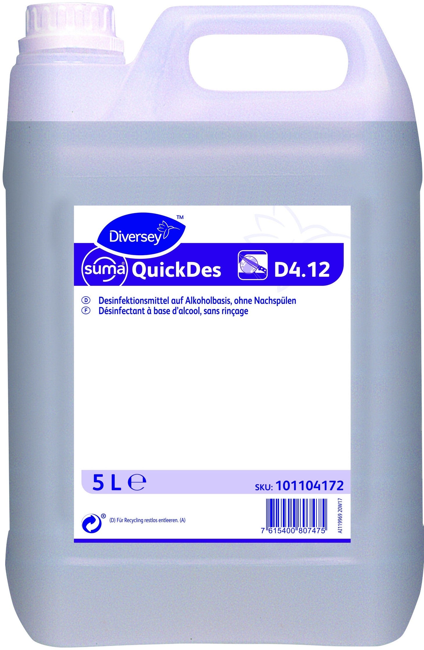 Neutral Suma QuickDes Desinfektionsmittel – für Oberflächen im Lebensmittelbereich – Flüssigkeit – 5 l 101104172