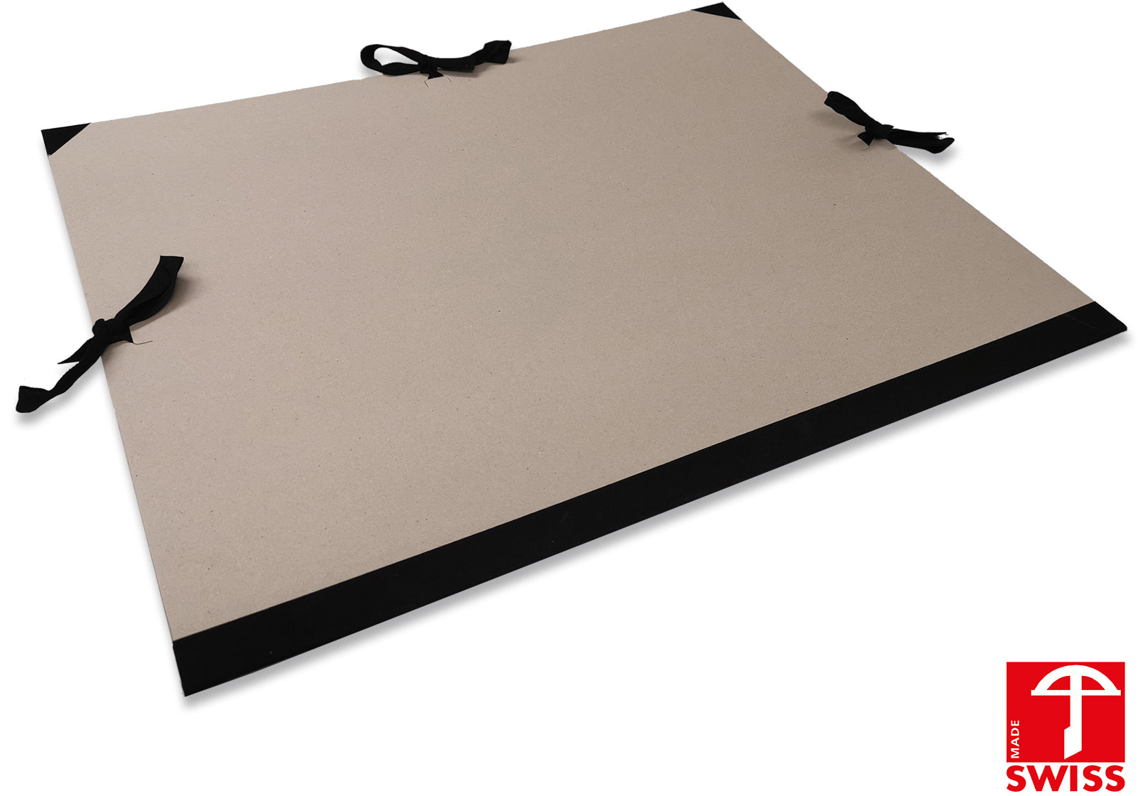 Neutral Zeichenmappe 790 × 1'030 mm – Verschluss-Bänder, Karton, Grau, Schwarzer Leinwandrücken