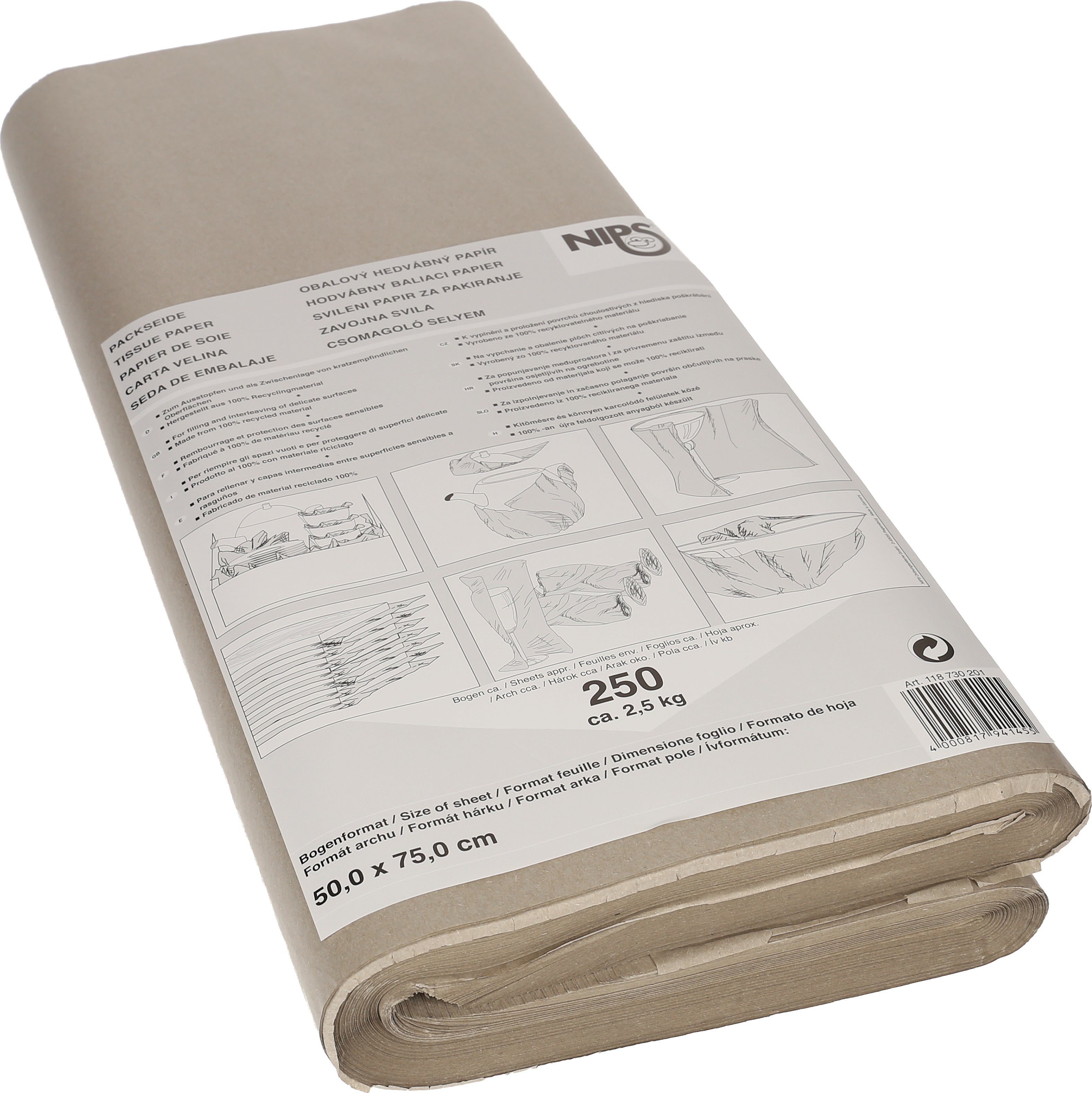 Neutral Seidenpapier – 28 g/m² – 21,5 × 50,5 cm – braun – seidenmatt