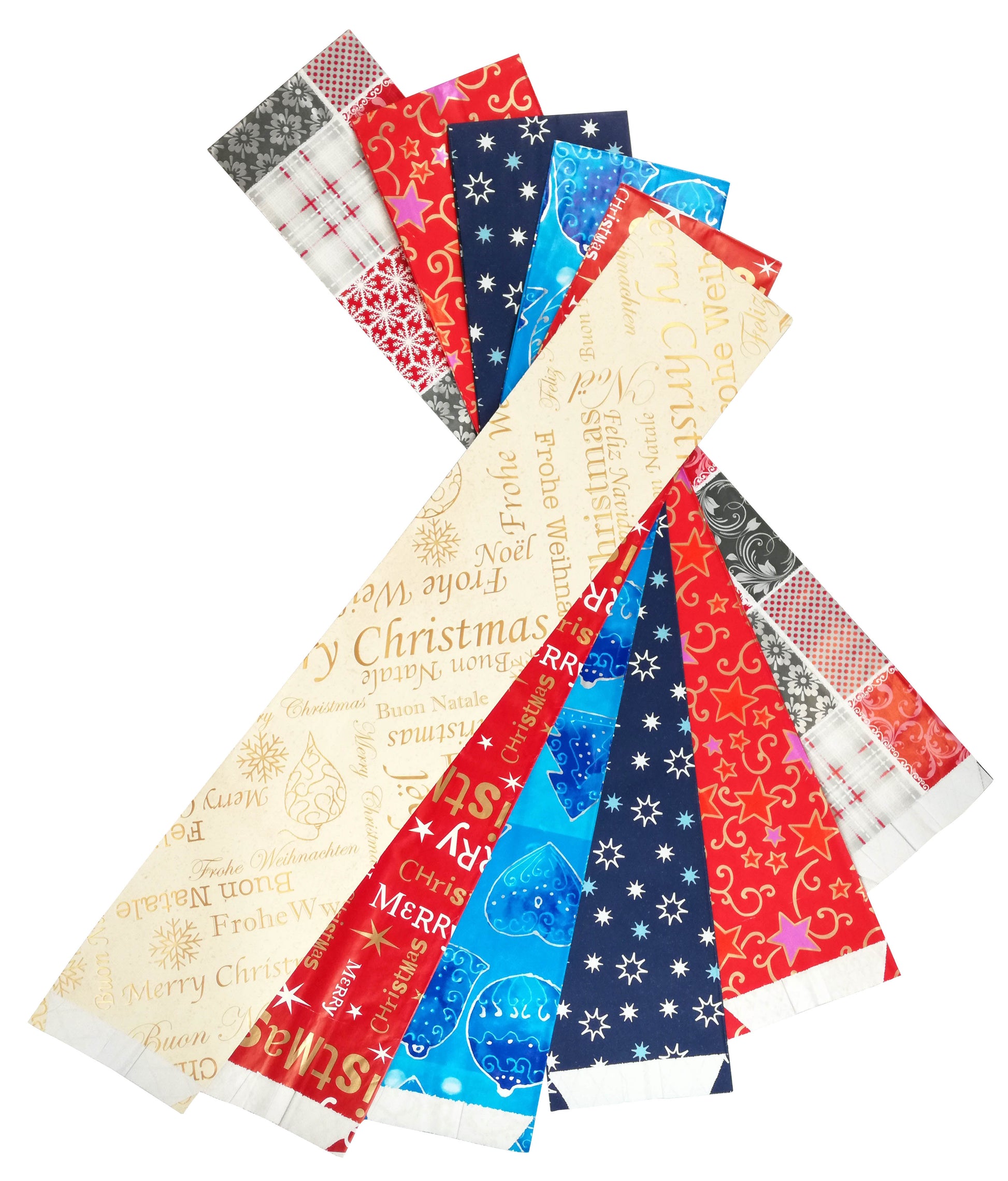Neutral Flaschentüte Weihnachten, Motive sortiert – 96 × 490 × 14 mm – für 1 Flasche (0,7–1 l) – 6 Stk.